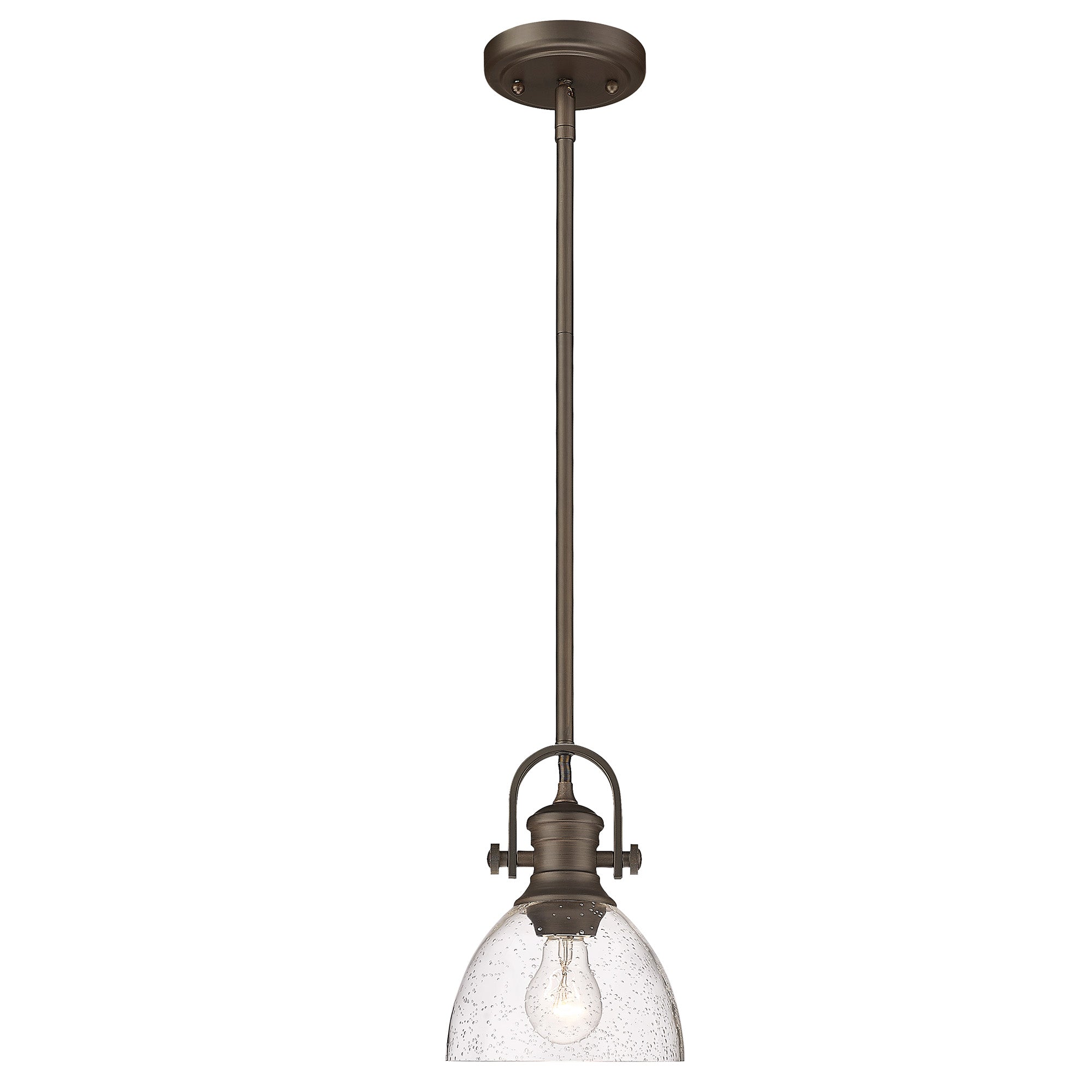 Yep by Golden Lighting Hines 1-light 7in Pendant in Rubbed Bronze and Seeded Glass - - Golden Lighting