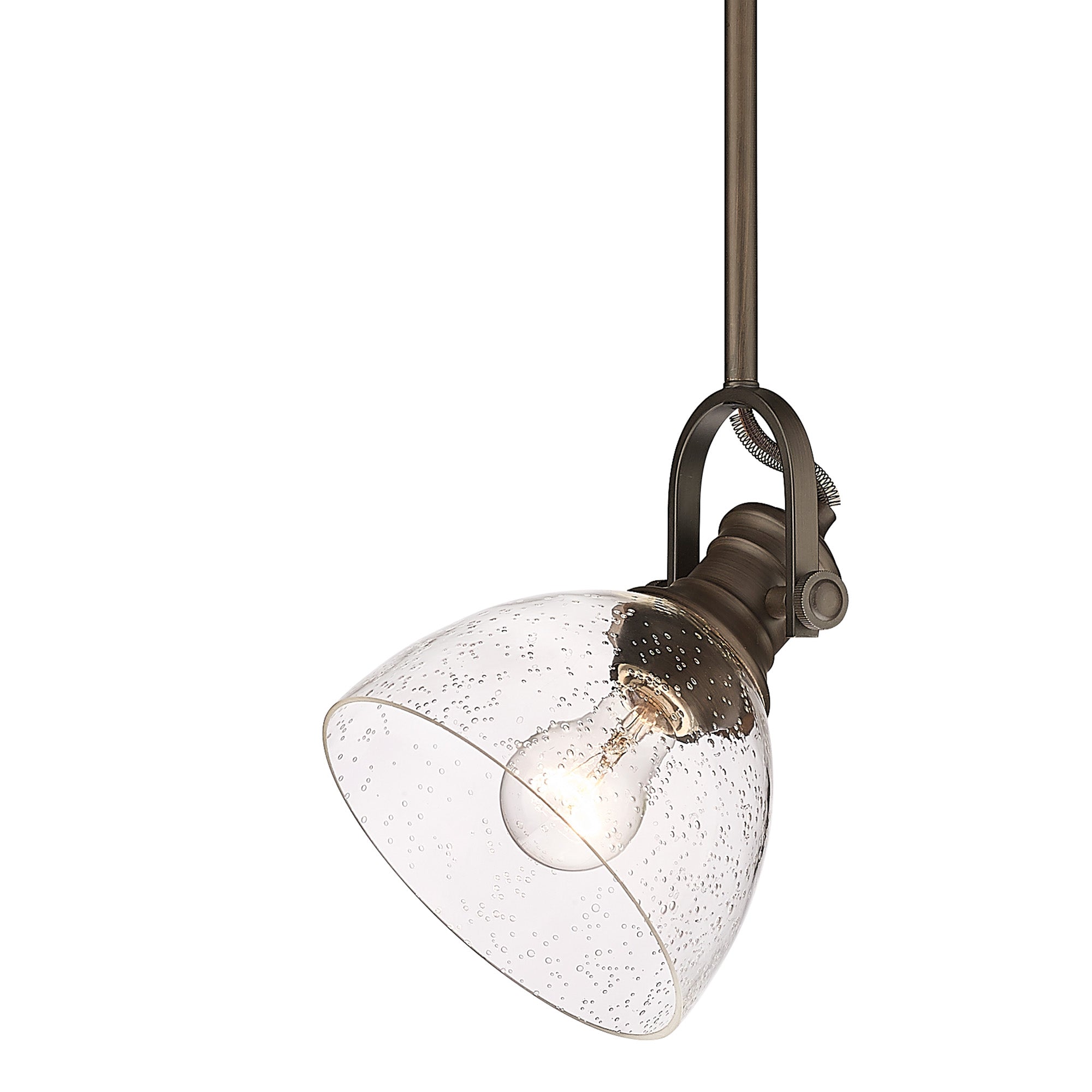 Yep by Golden Lighting Hines 1-light 7in Pendant in Rubbed Bronze and Seeded Glass - - Golden Lighting