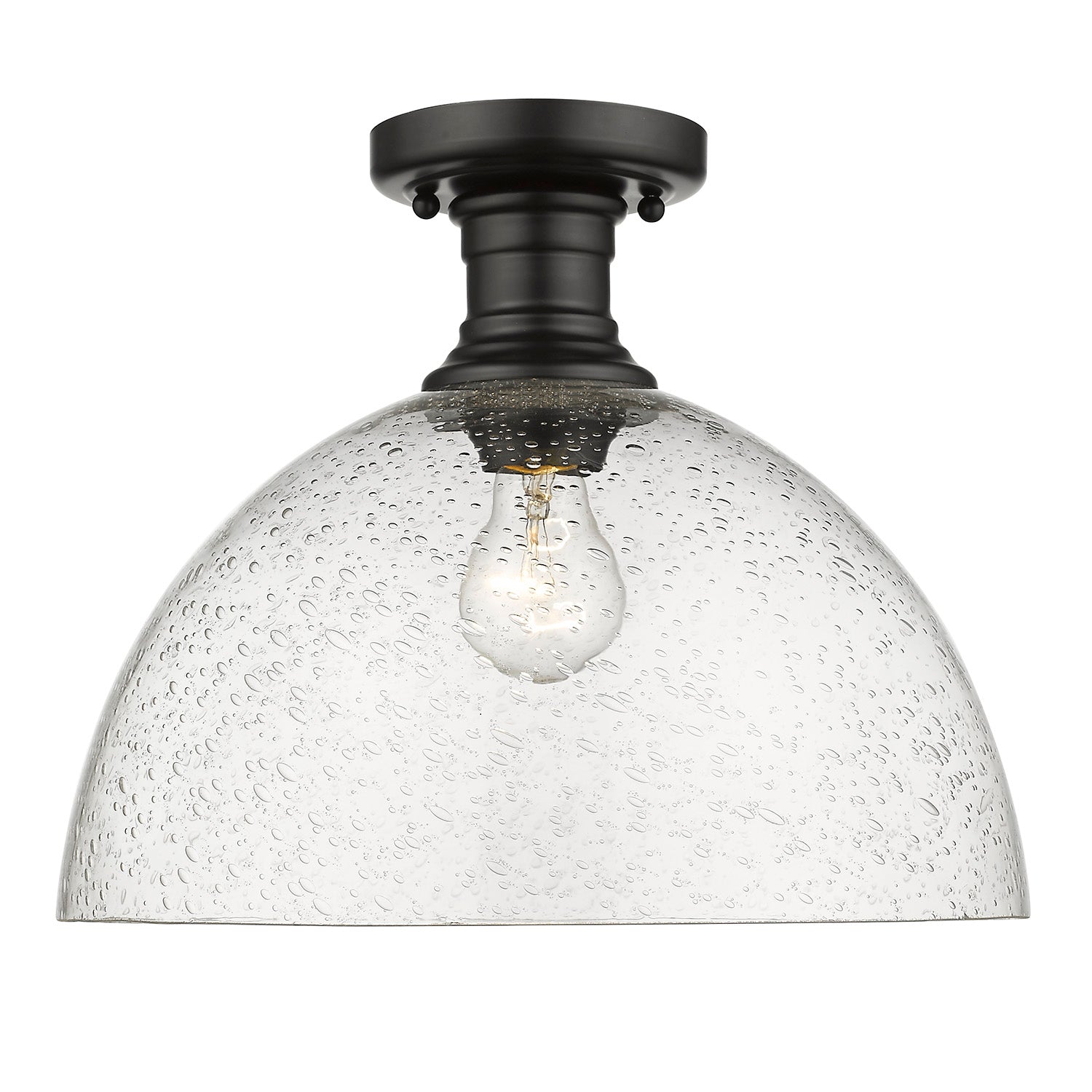 Yep by Golden Lighting Hines 1-light 14 in Semi-Flush Mount in Matte Black and Seeded Glass - - Golden Lighting