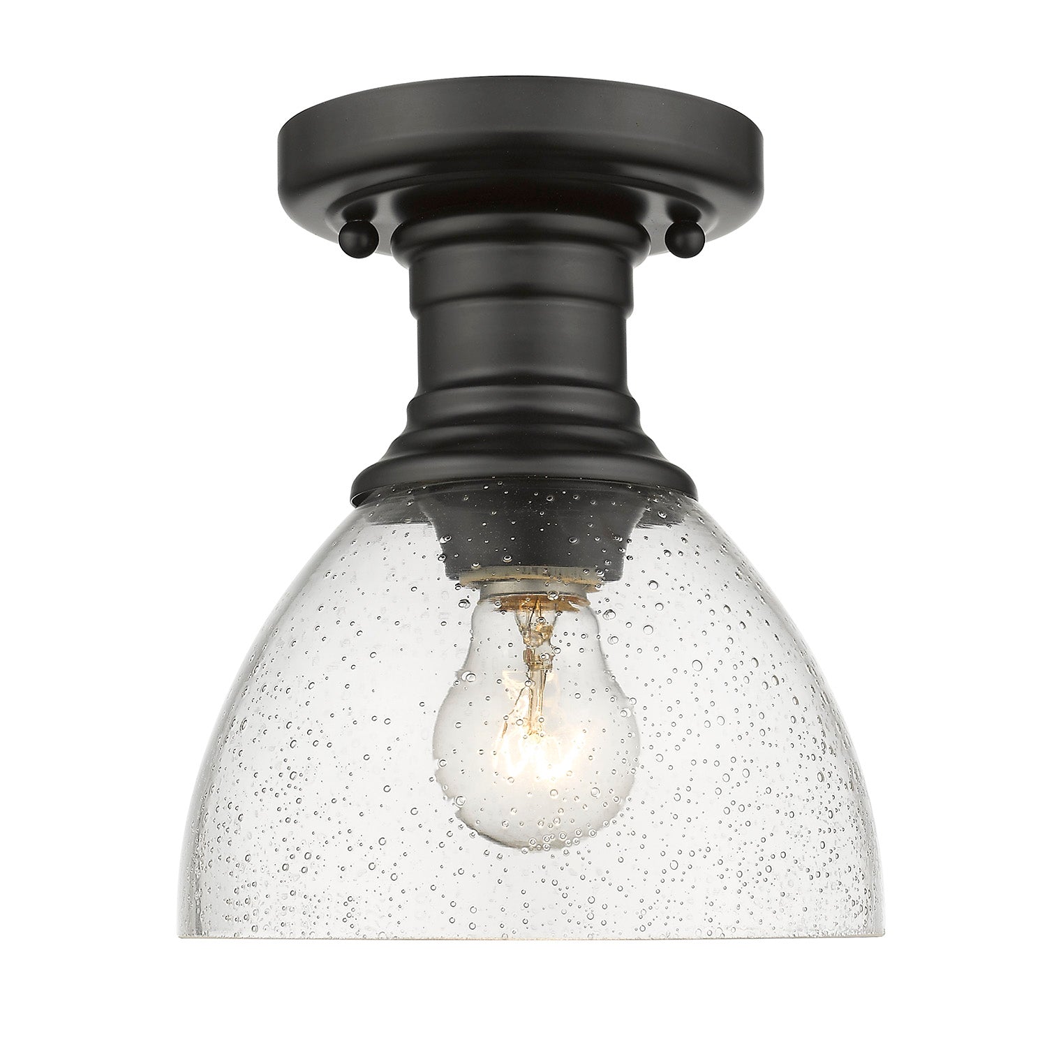 Yep by Golden Lighting Hines 1-light Semi-Flush Mount in Matte Black and Seeded Glass - - Golden Lighting