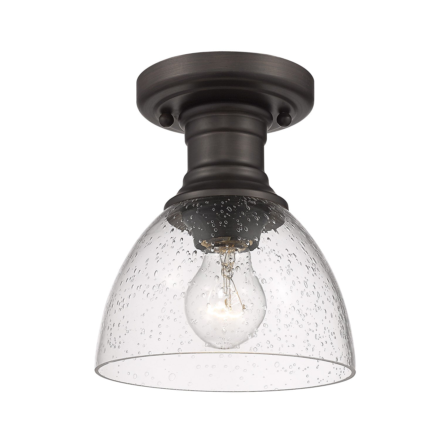 Yep by Golden Lighting Hines 1-light Semi-Flush Mount in Rubbed Bronze and Seeded Glass - - Golden Lighting