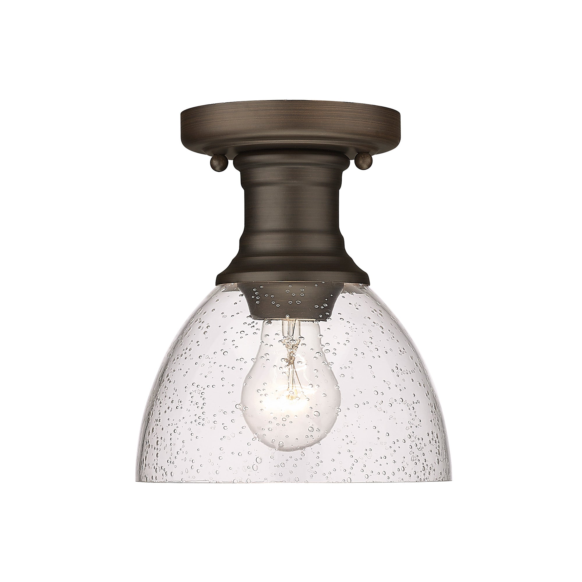 Yep by Golden Lighting Hines 1-light Semi-Flush Mount in Rubbed Bronze and Seeded Glass - - Golden Lighting