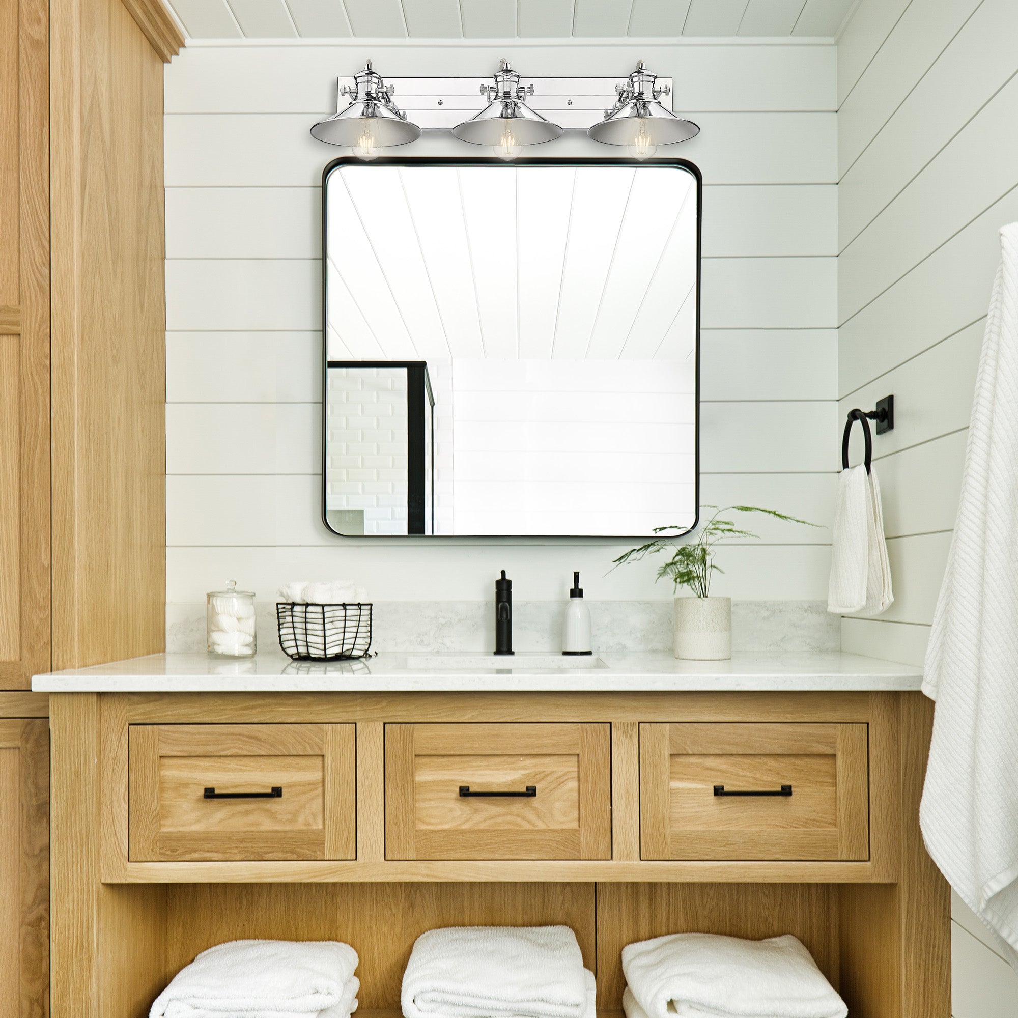Kleine 3 Light Bath Vanity in Chrome with Chrome Shades - Default Title - Golden Lighting