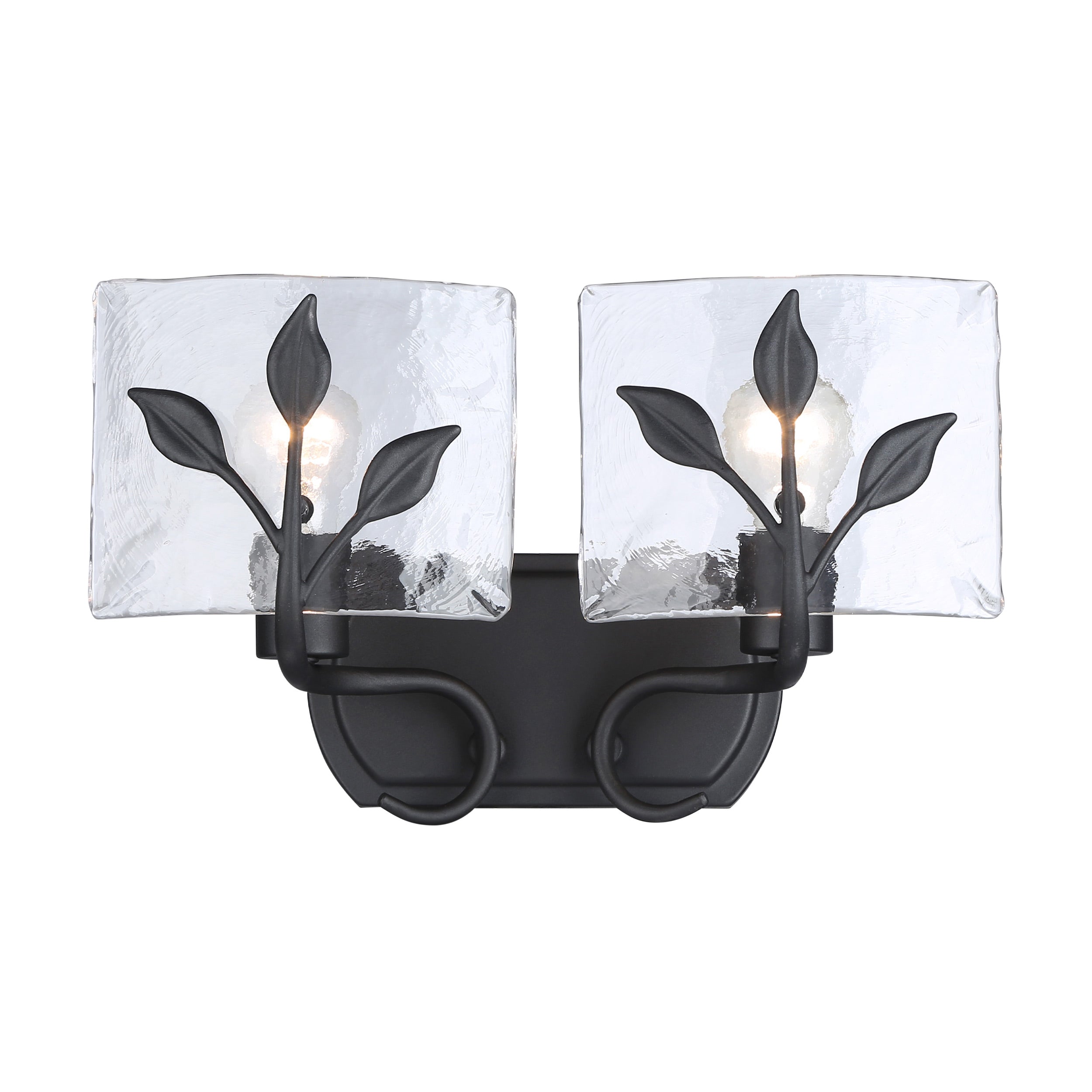 Calla 2-Light Vanity Light in Natural Black with Hammered Water Glass - - Golden Lighting