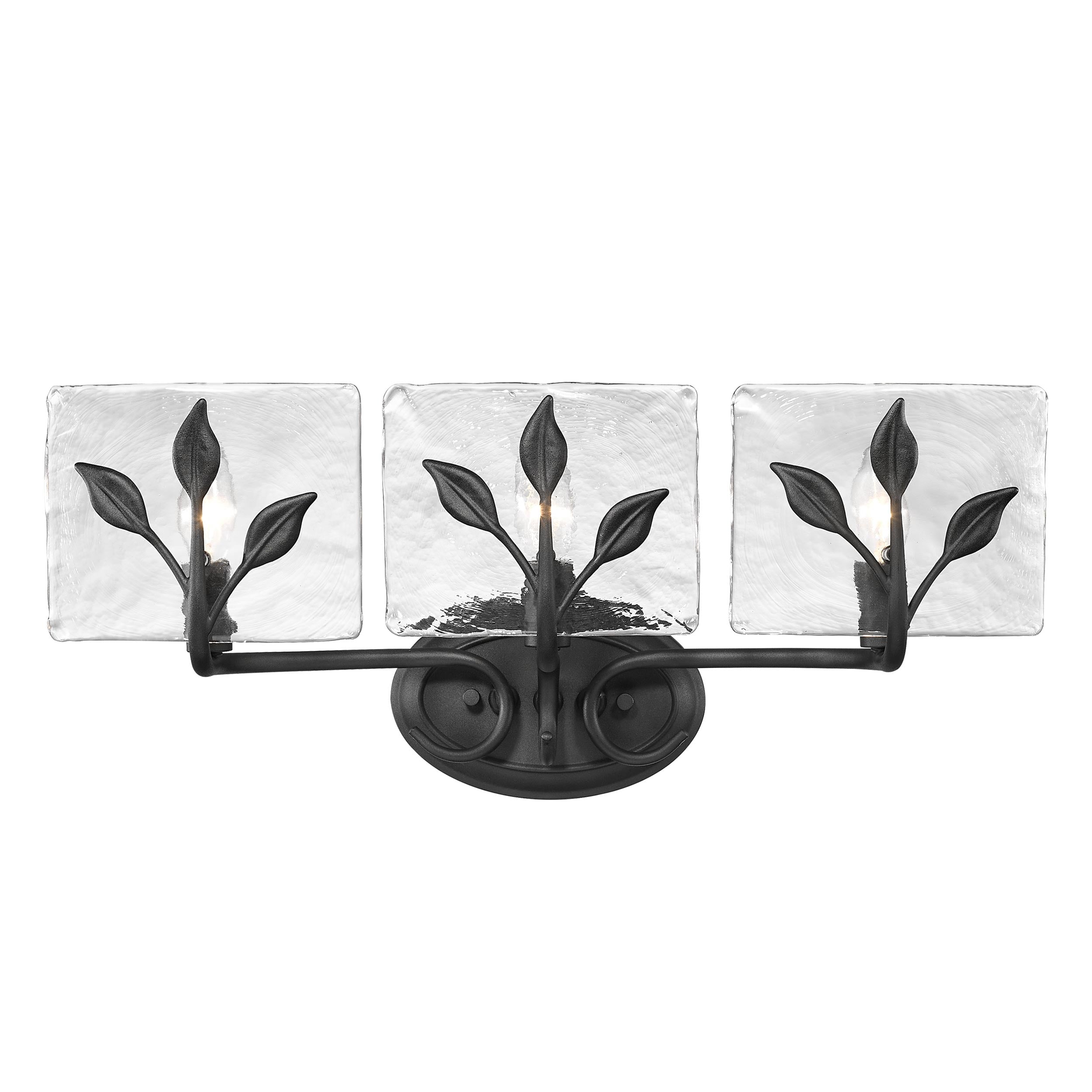 Calla 3-Light Vanity Light in Natural Black with Hammered Water Glass - Default Title - Golden Lighting