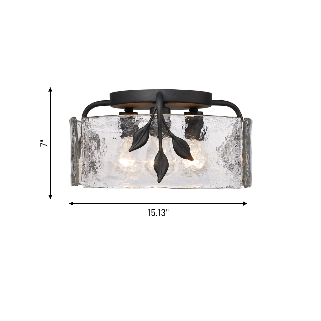 Calla 3-light Flush Mount in Natural Black, dimensions diagram - Golden Lighting