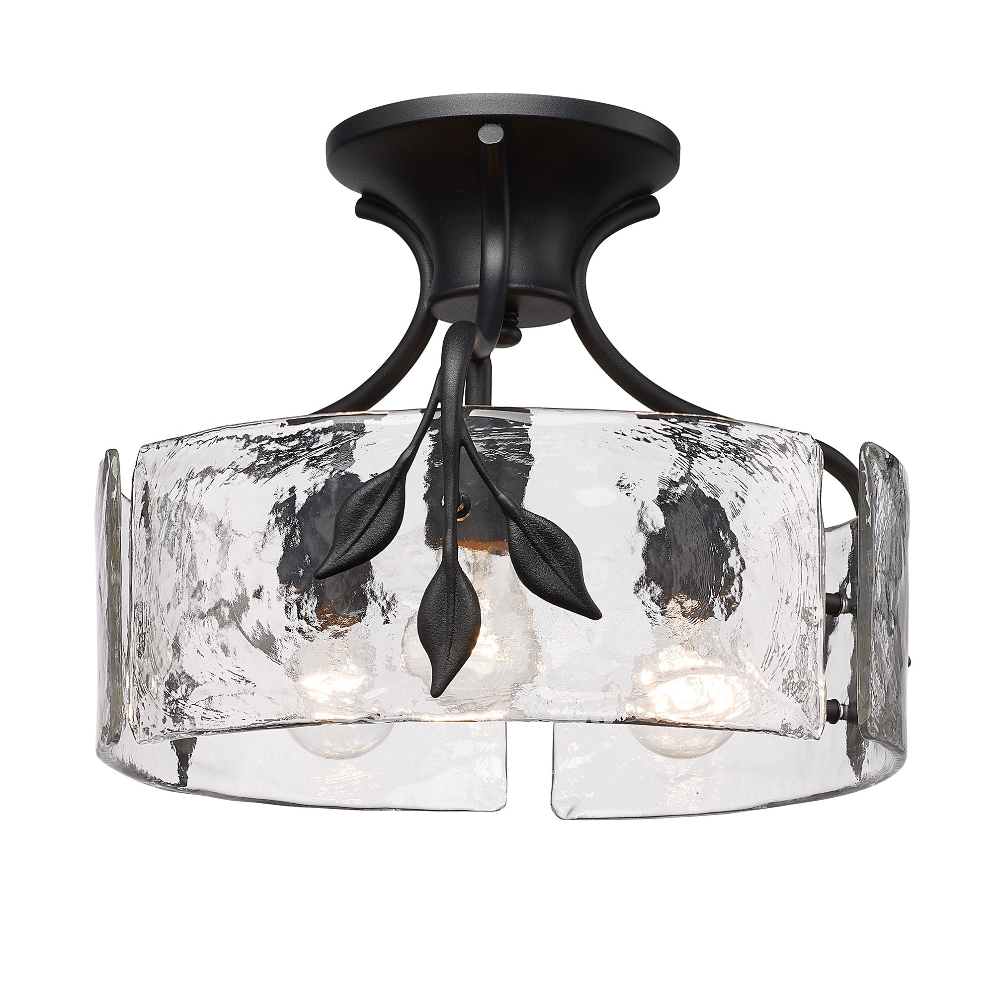 Calla 3 Light Semi-Flush in Natural Black with Hammered Water Glass Shade - - Golden Lighting