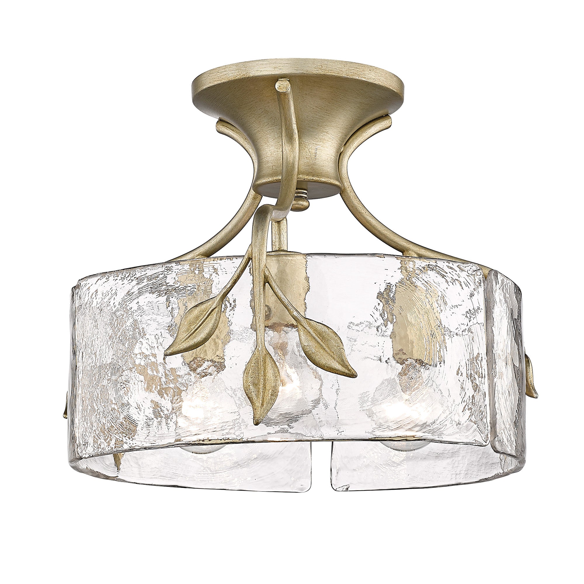 Calla WG 3 Light Semi-Flush in White Gold with Hammered Water Glass Shade - - Golden Lighting