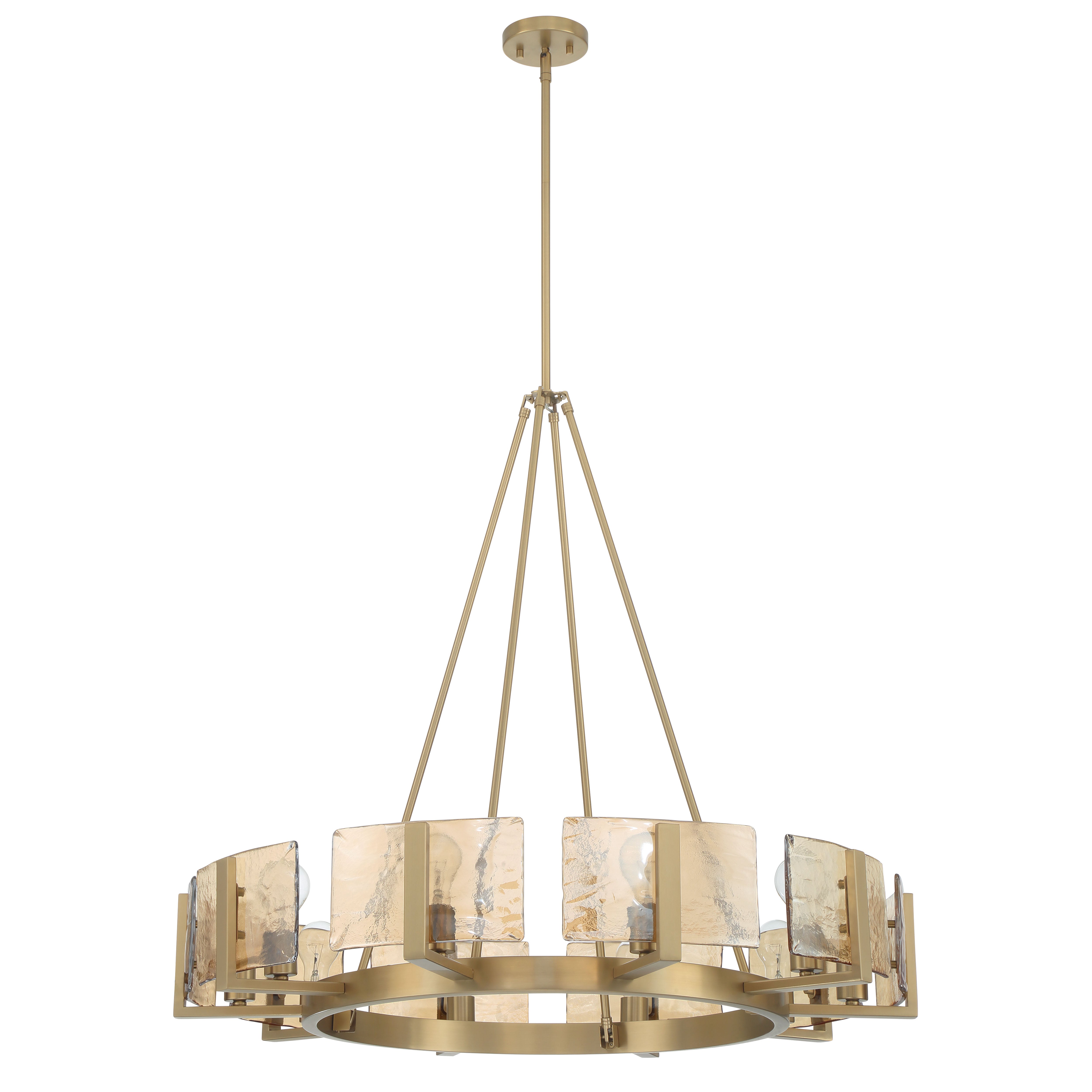 Aenon 10-light Chandelier in Brushed Champagne Brass with Amber Water Glass - - Golden Lighting