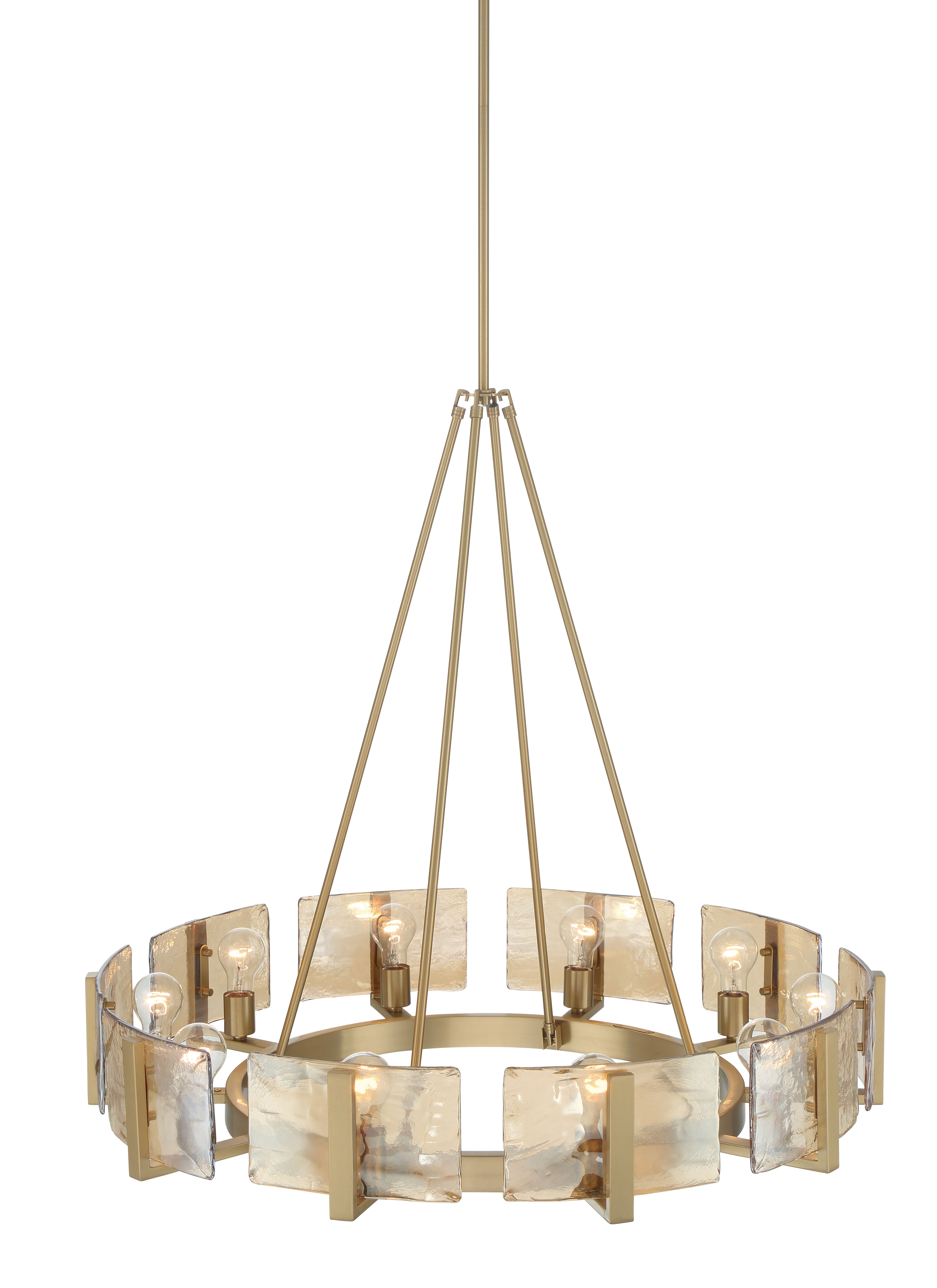 Aenon 10-light Chandelier in Brushed Champagne Brass with Amber Water Glass - - Golden Lighting