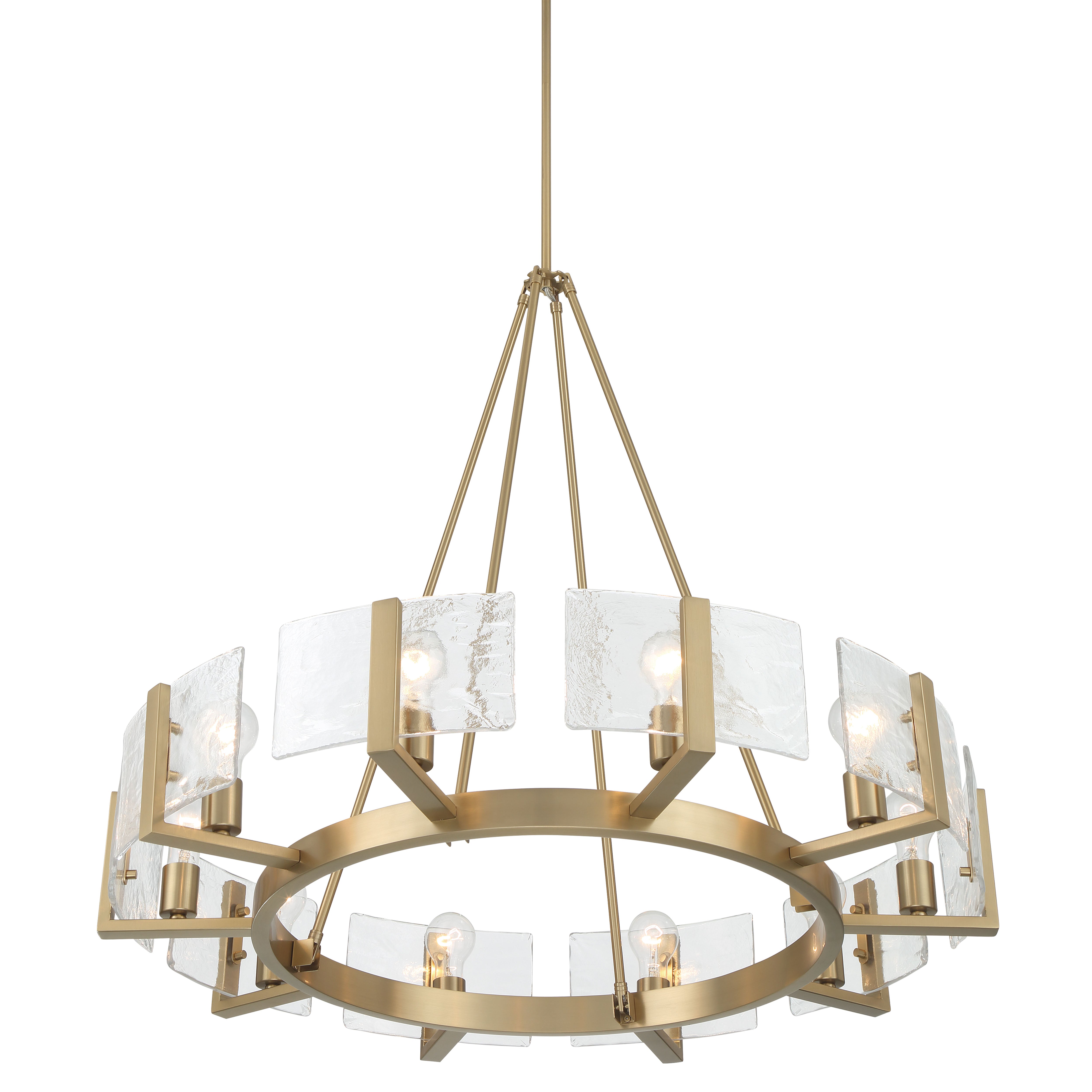 Aenon 10-light Chandelier in Brushed Champagne Brass with Hammered Water Glass - - Golden Lighting