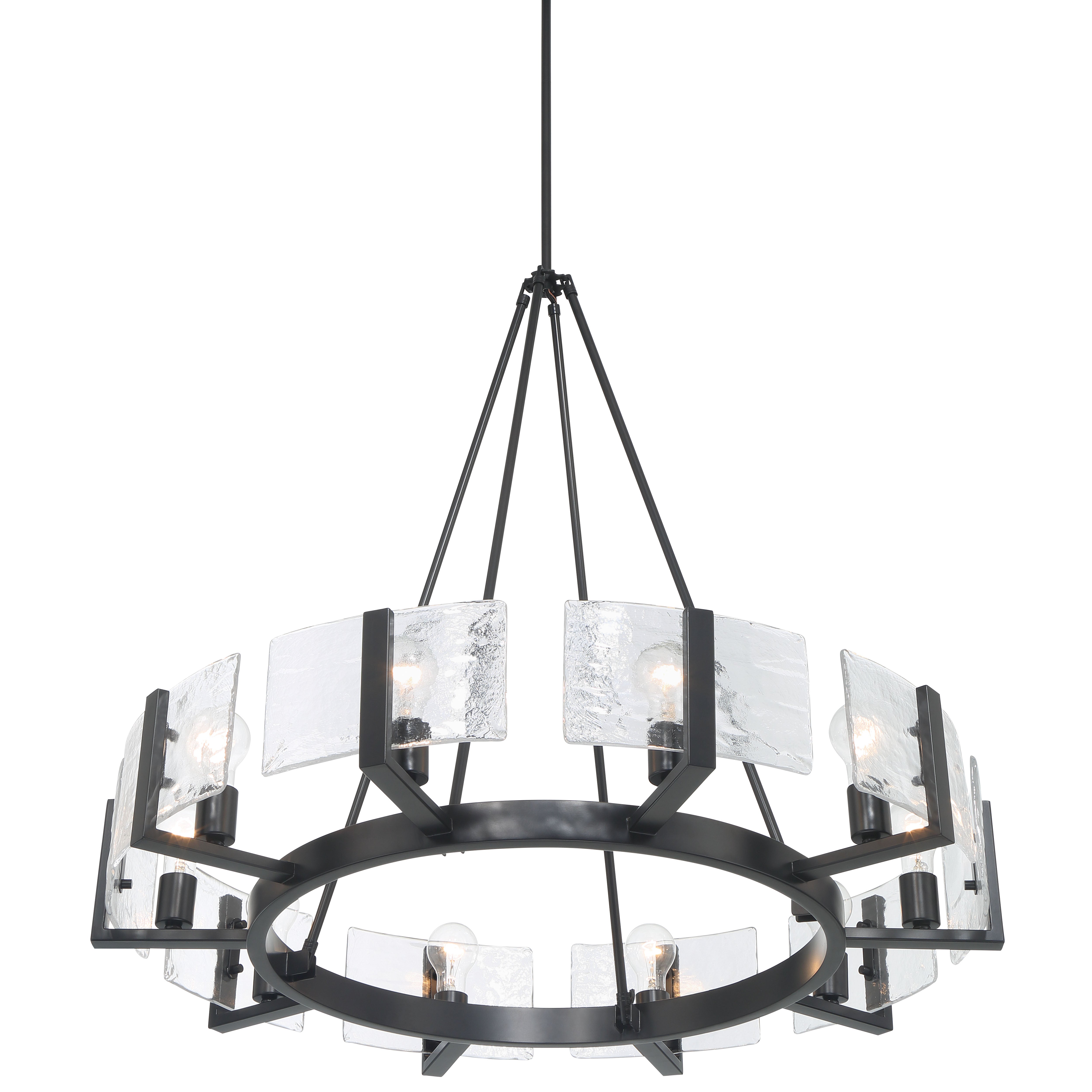 Aenon 10-light Chandelier in Matte Black with Hammered Water Glass - - Golden Lighting