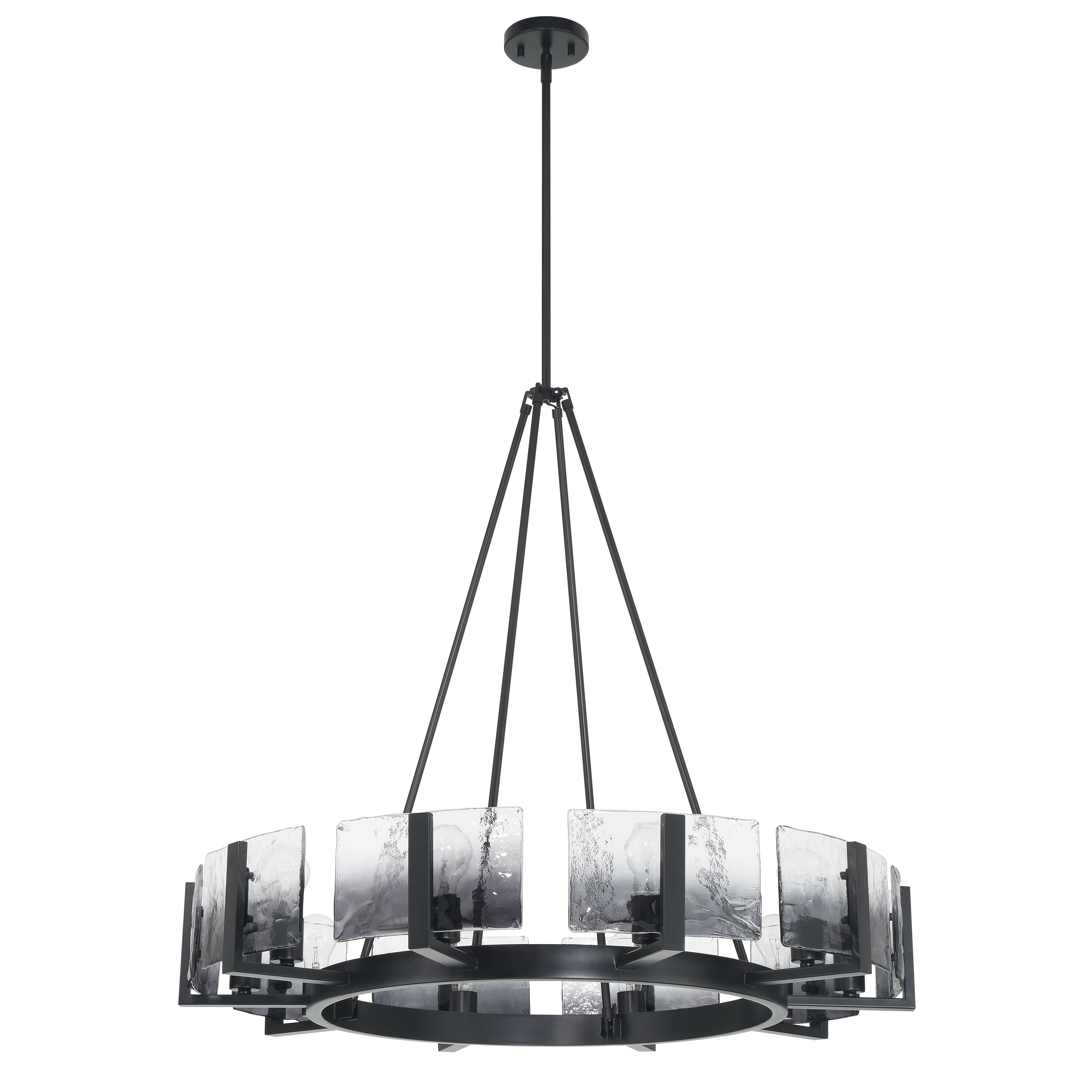 Aenon 10-light Chandelier in Matte Black with Smokey Water Glass - - Golden Lighting