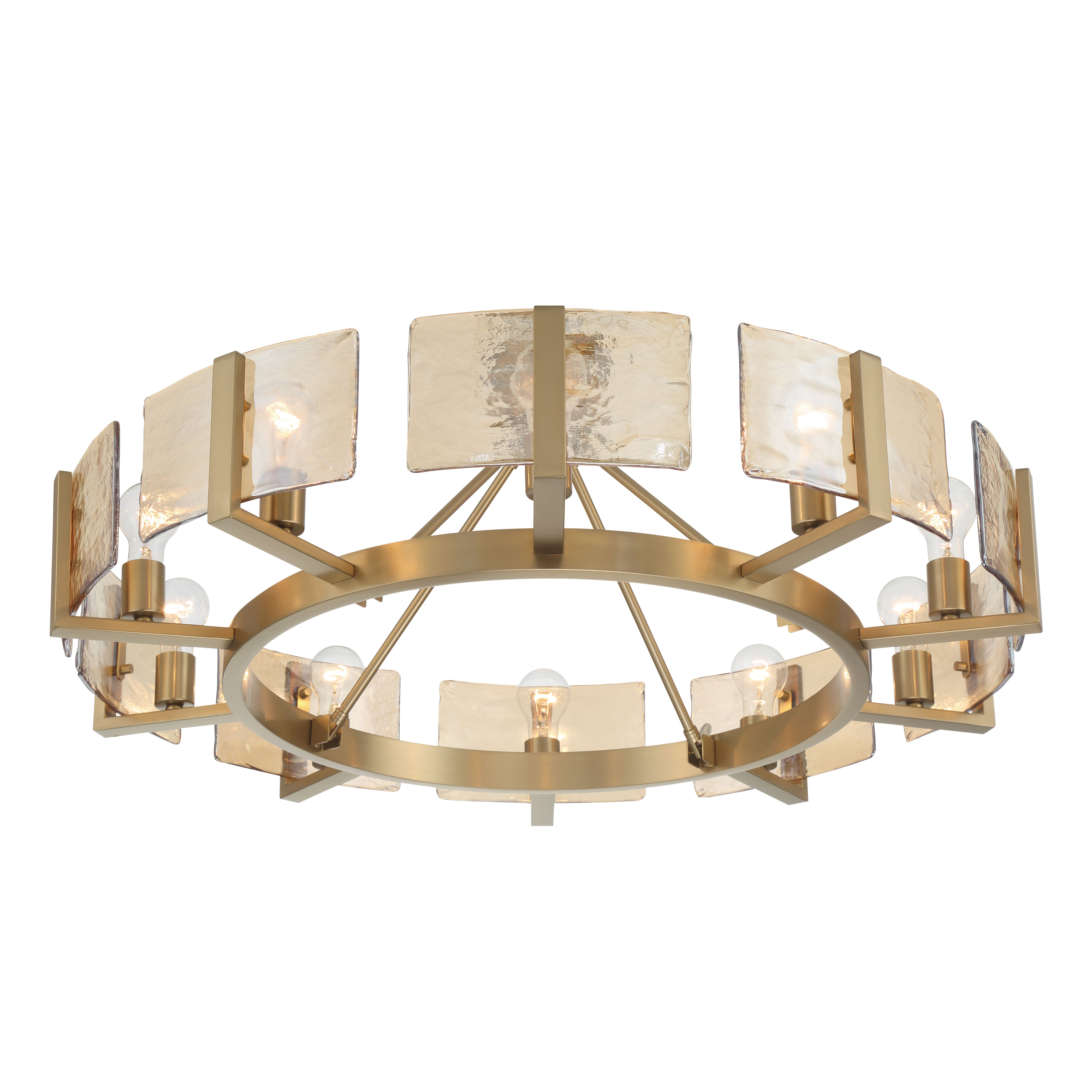 Aenon 10-light Semi-Flush Mount in Brushed Champagne Brass with Amber Water Glass - - Golden Lighting