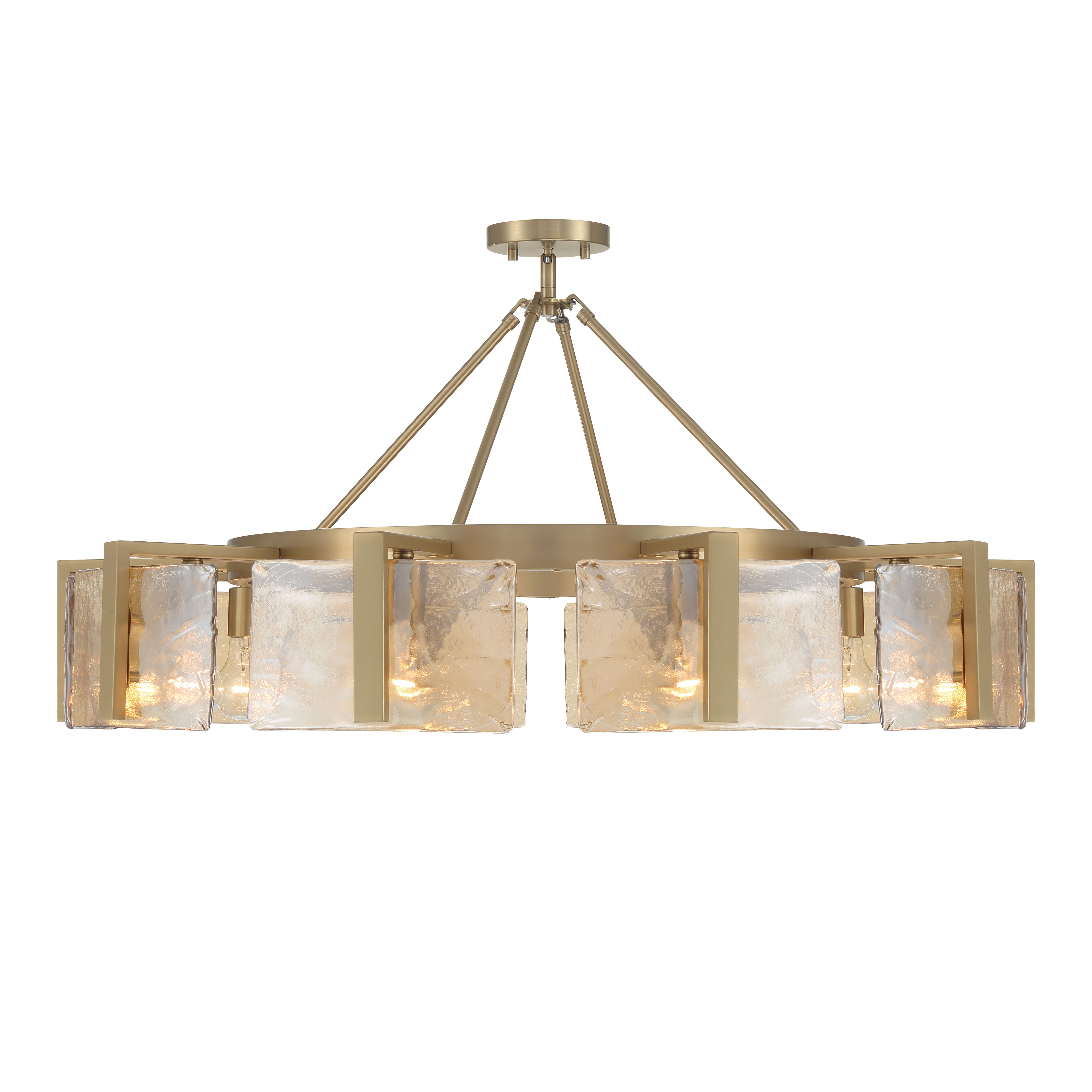 Aenon 10-light Semi-Flush Mount in Brushed Champagne Brass with Amber Water Glass - - Golden Lighting