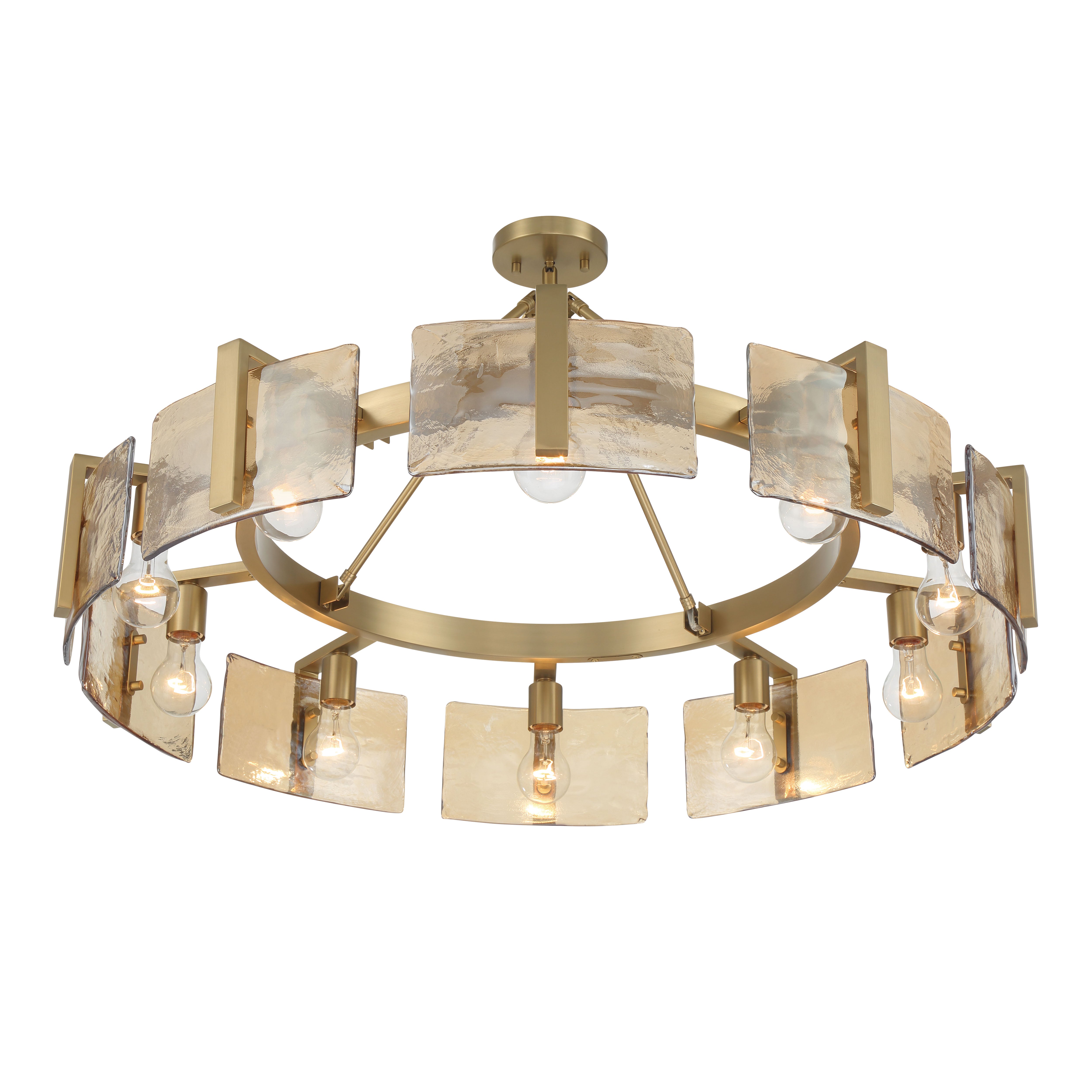 Aenon 10-light Semi-Flush Mount in Brushed Champagne Brass with Amber Water Glass - - Golden Lighting