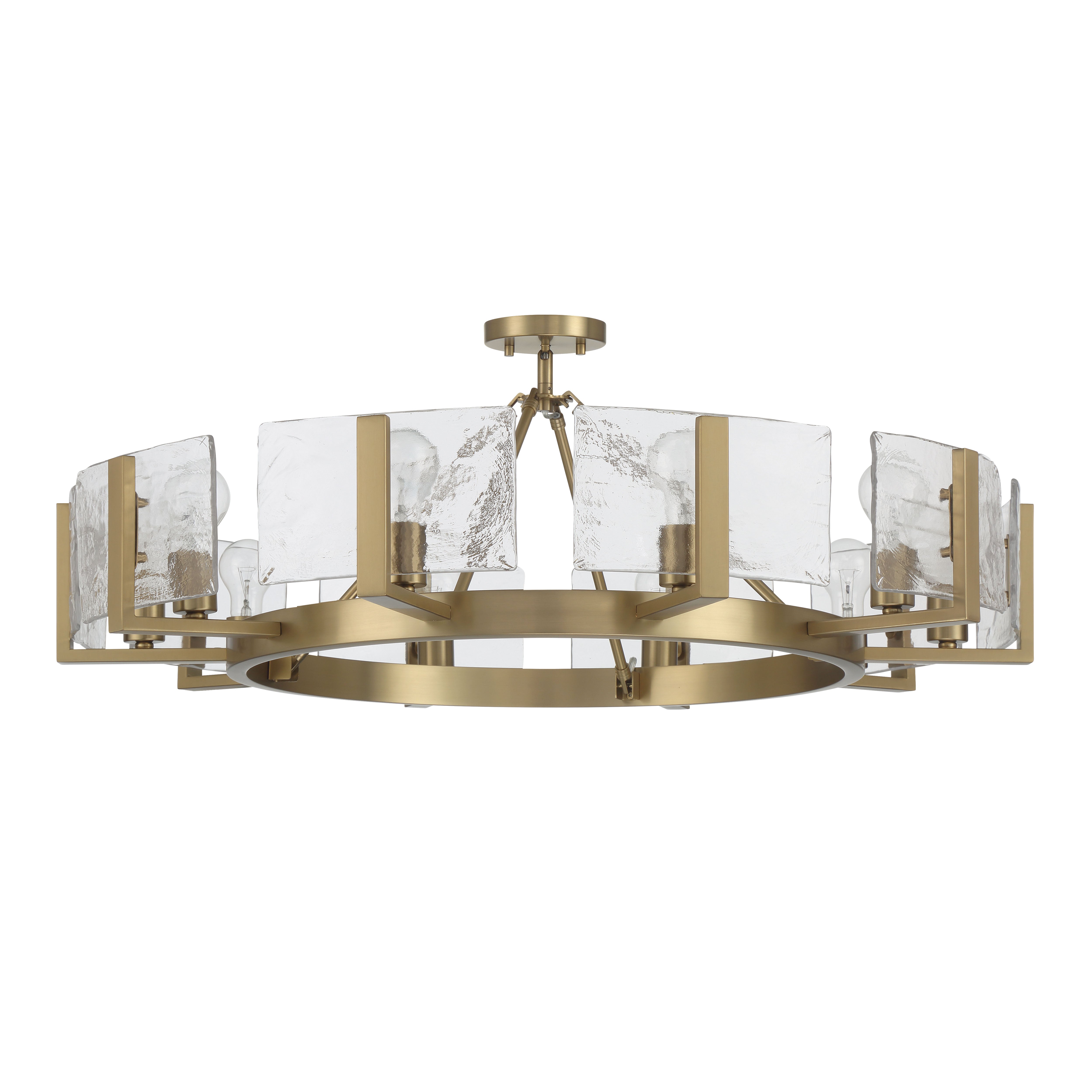 Aenon 10-light Semi-Flush Mount in Brushed Champagne Brass with Hammered Water Glass - - Golden Lighting