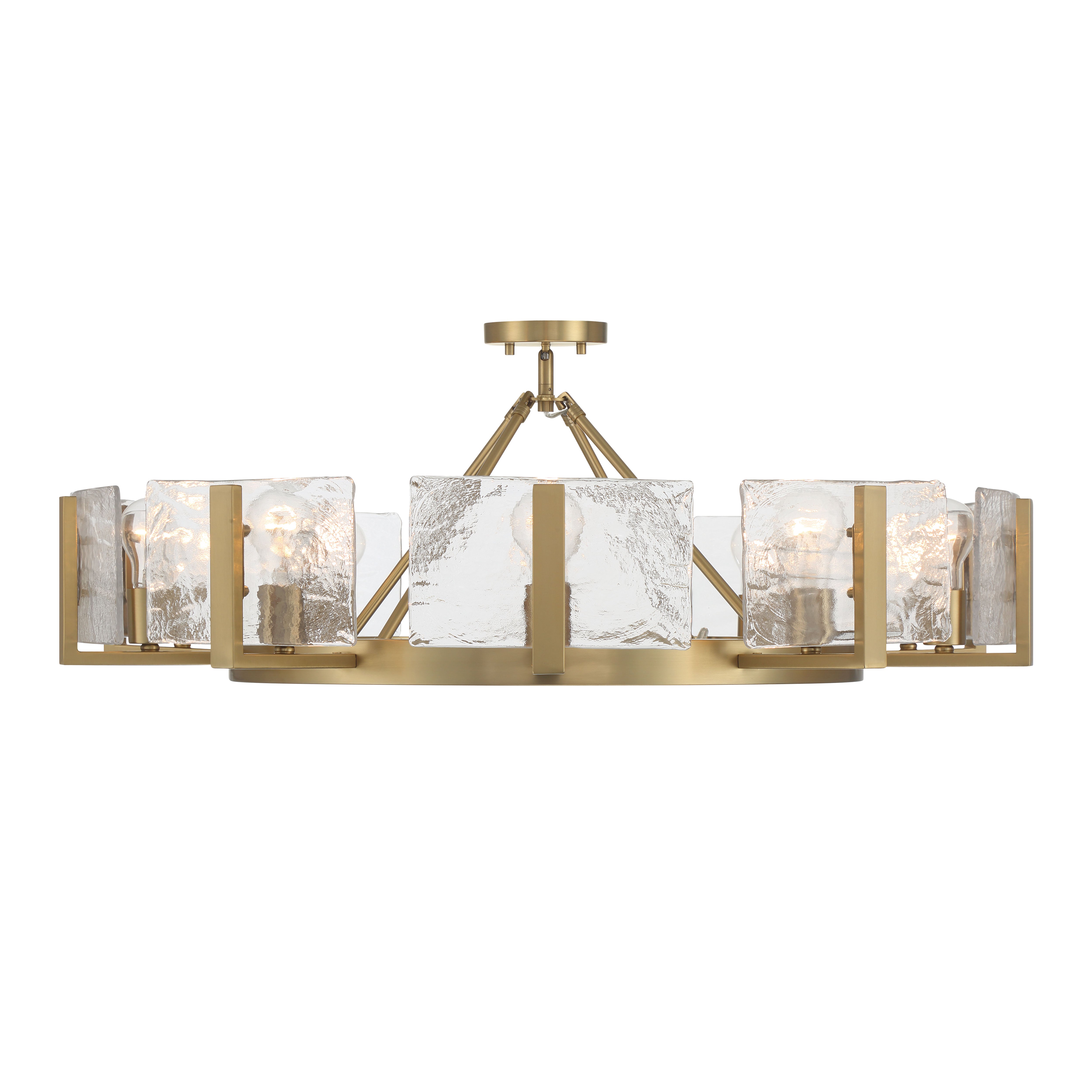 Aenon 10-light Semi-Flush Mount in Brushed Champagne Brass with Hammered Water Glass - - Golden Lighting