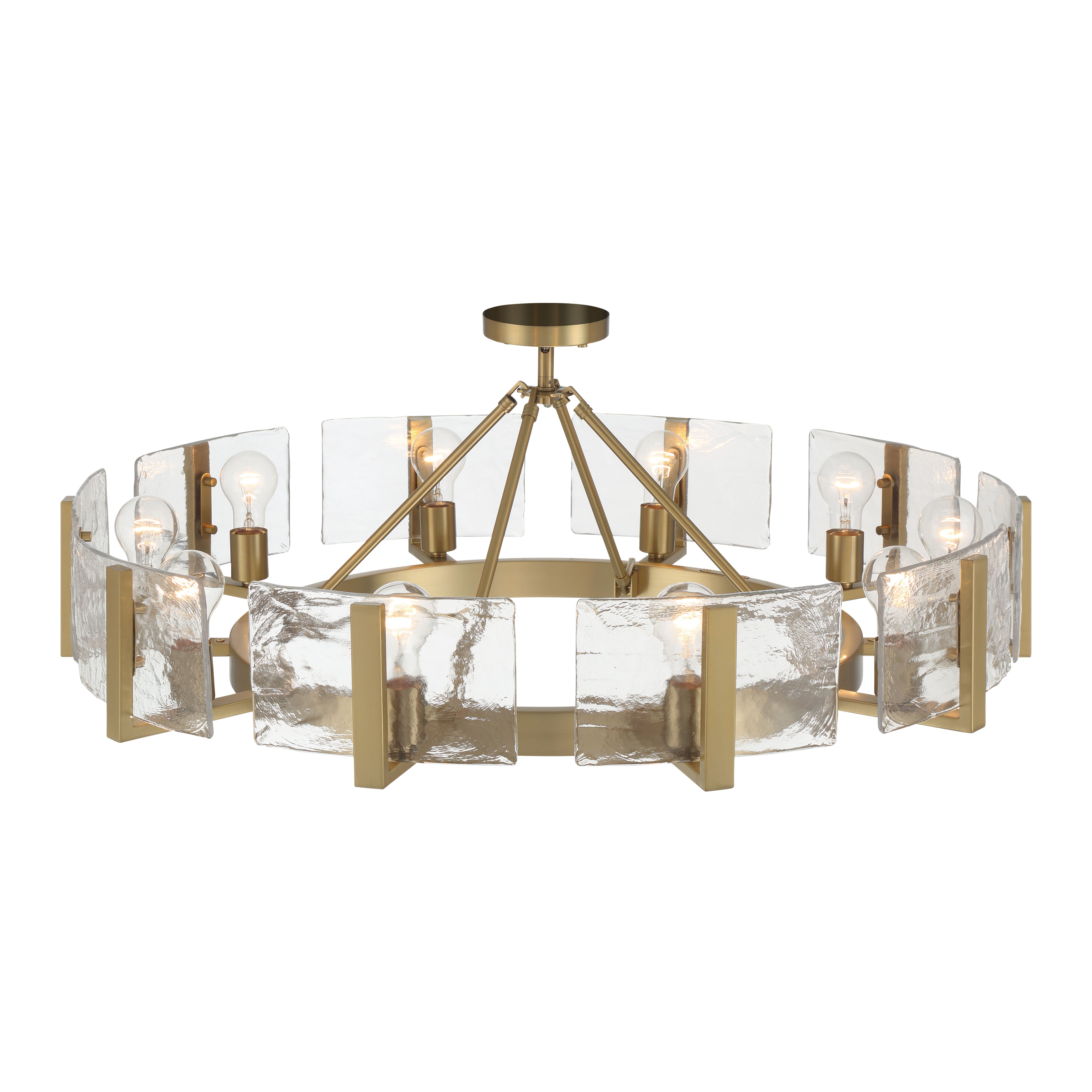 Aenon 10-light Semi-Flush Mount in Brushed Champagne Brass with Hammered Water Glass - - Golden Lighting