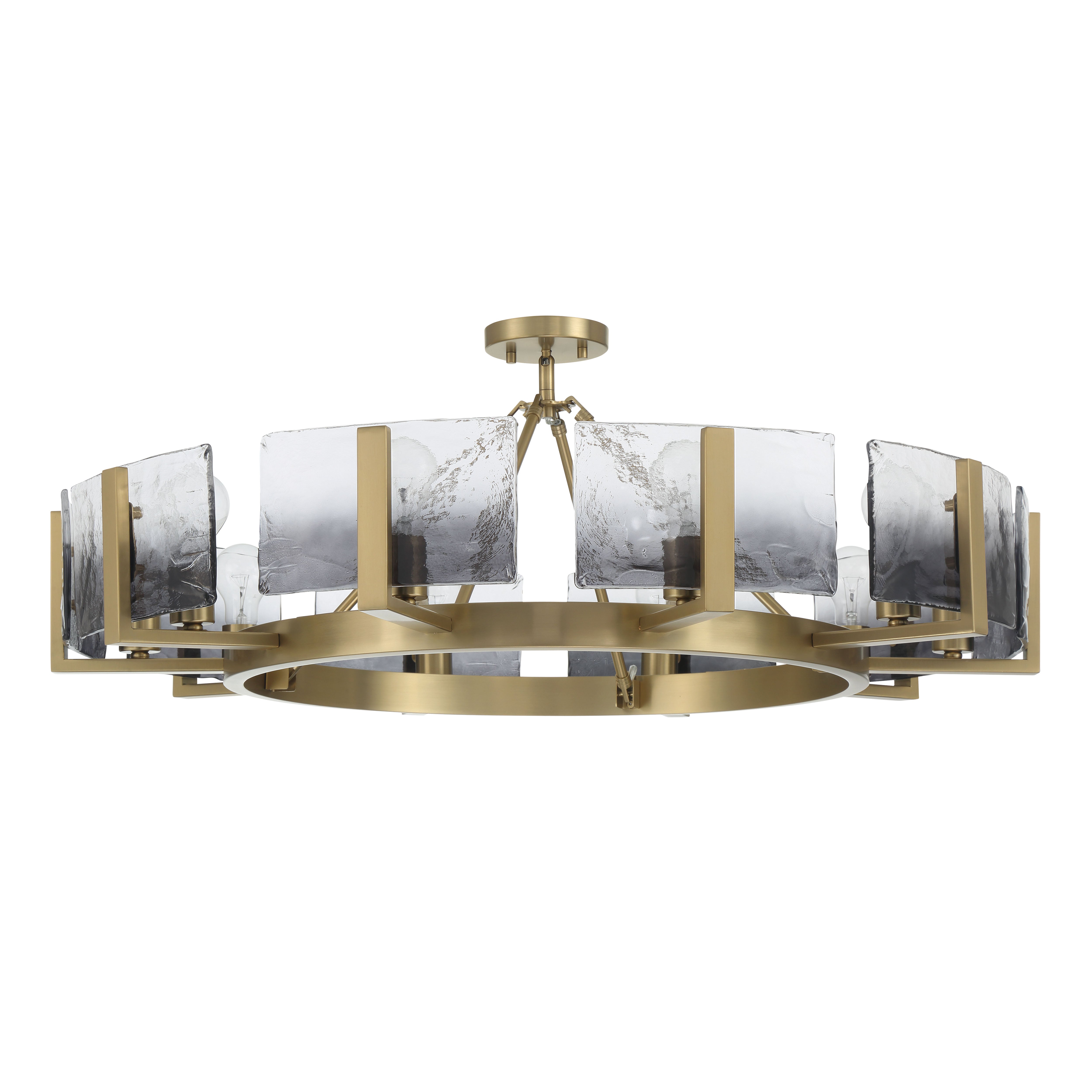 Aenon 10-light Semi-Flush Mount in Brushed Champagne Brass with Smokey Water Glass - - Golden Lighting