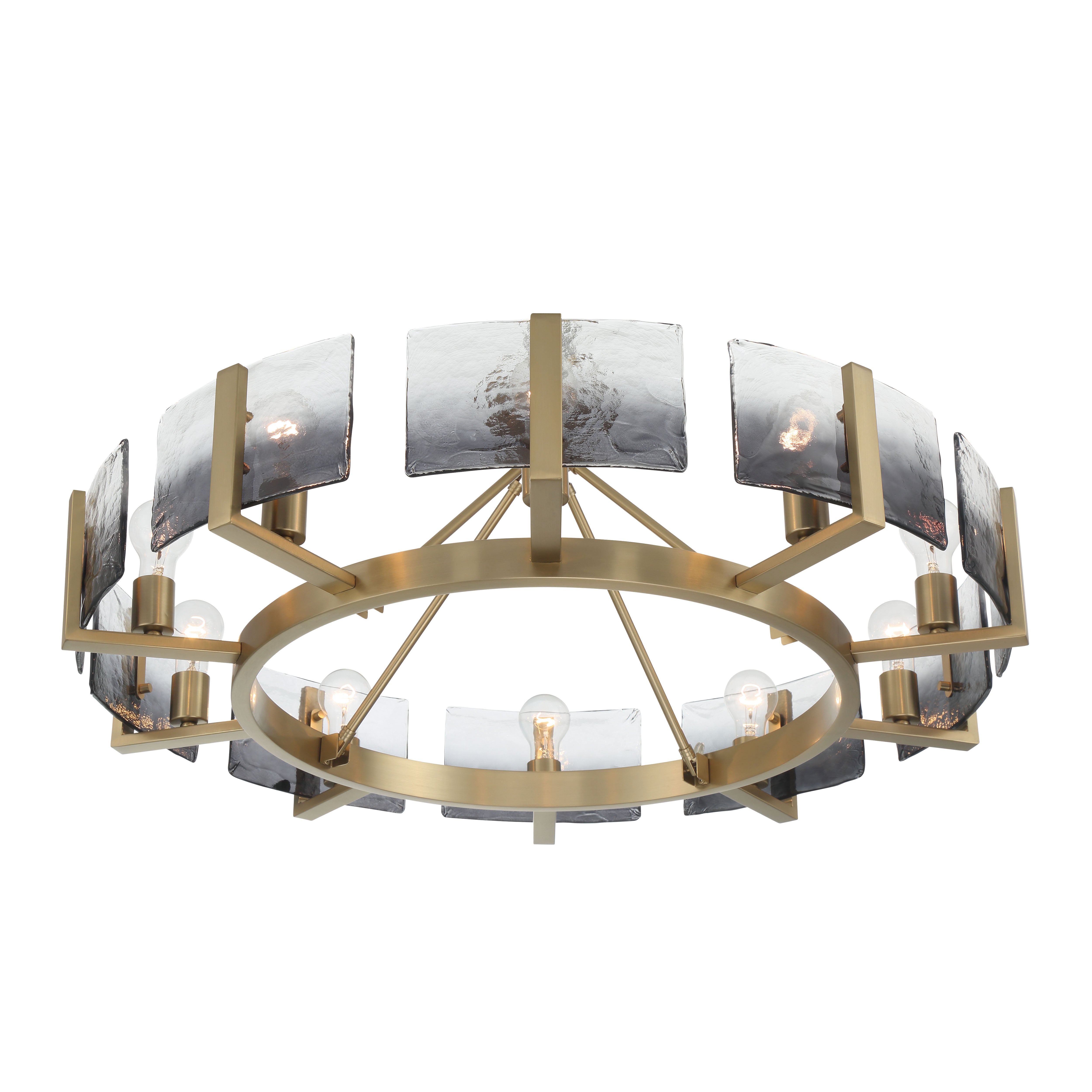 Aenon 10-light Semi-Flush Mount in Brushed Champagne Brass with Smokey Water Glass - - Golden Lighting