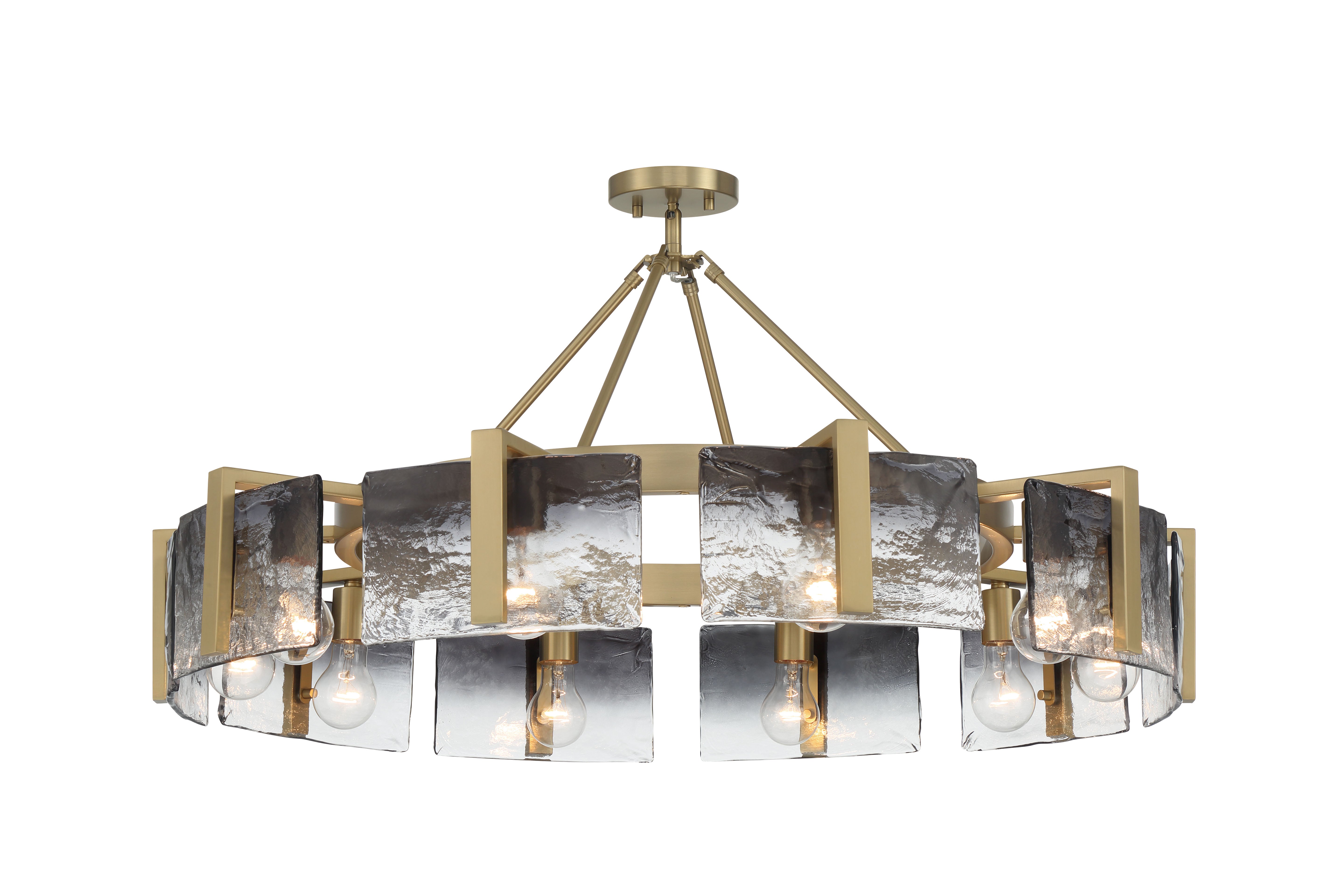 Aenon 10-light Semi-Flush Mount in Brushed Champagne Brass with Smokey Water Glass - - Golden Lighting
