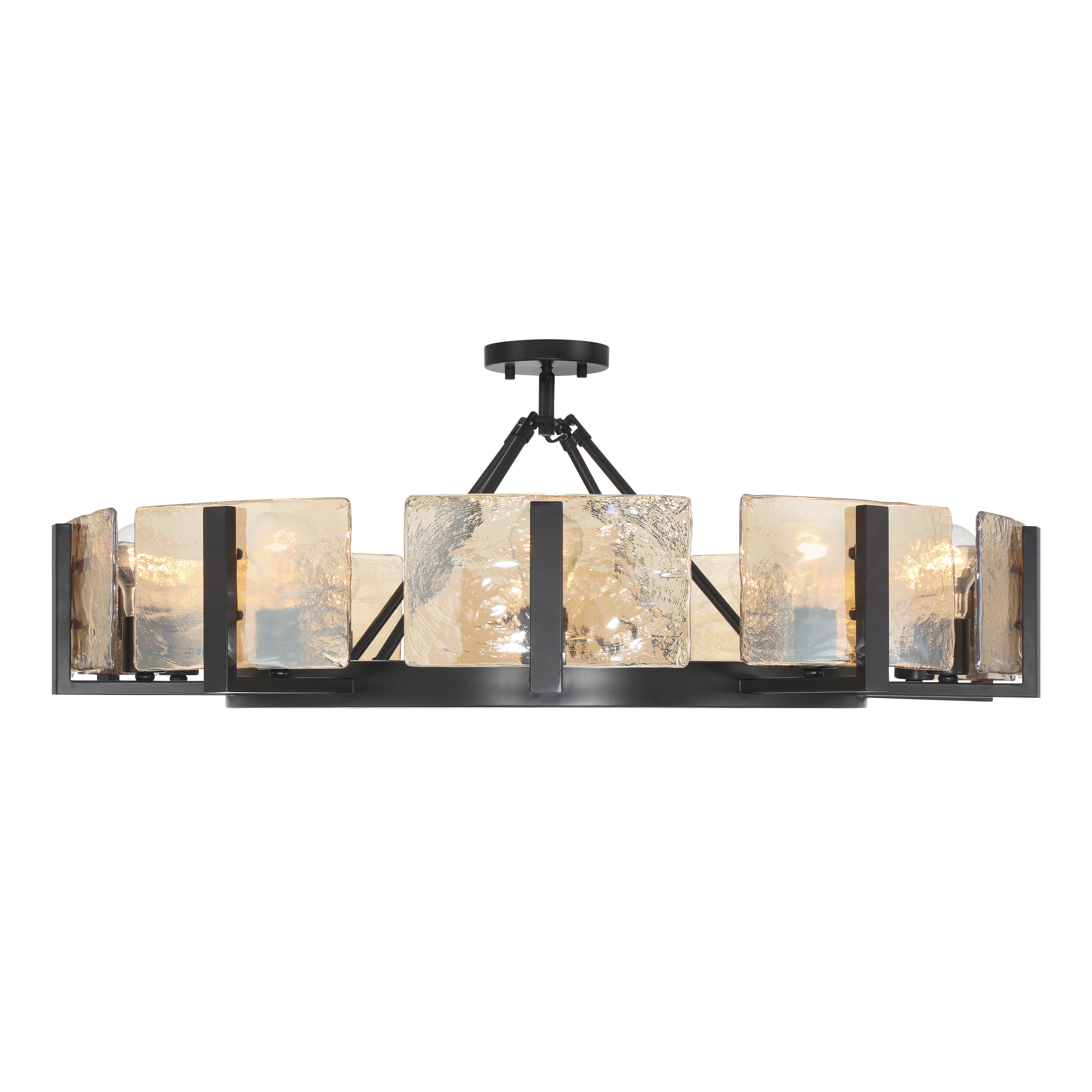 Aenon 10-light Semi-Flush Mount in Matte Black with Amber Water Glass - - Golden Lighting