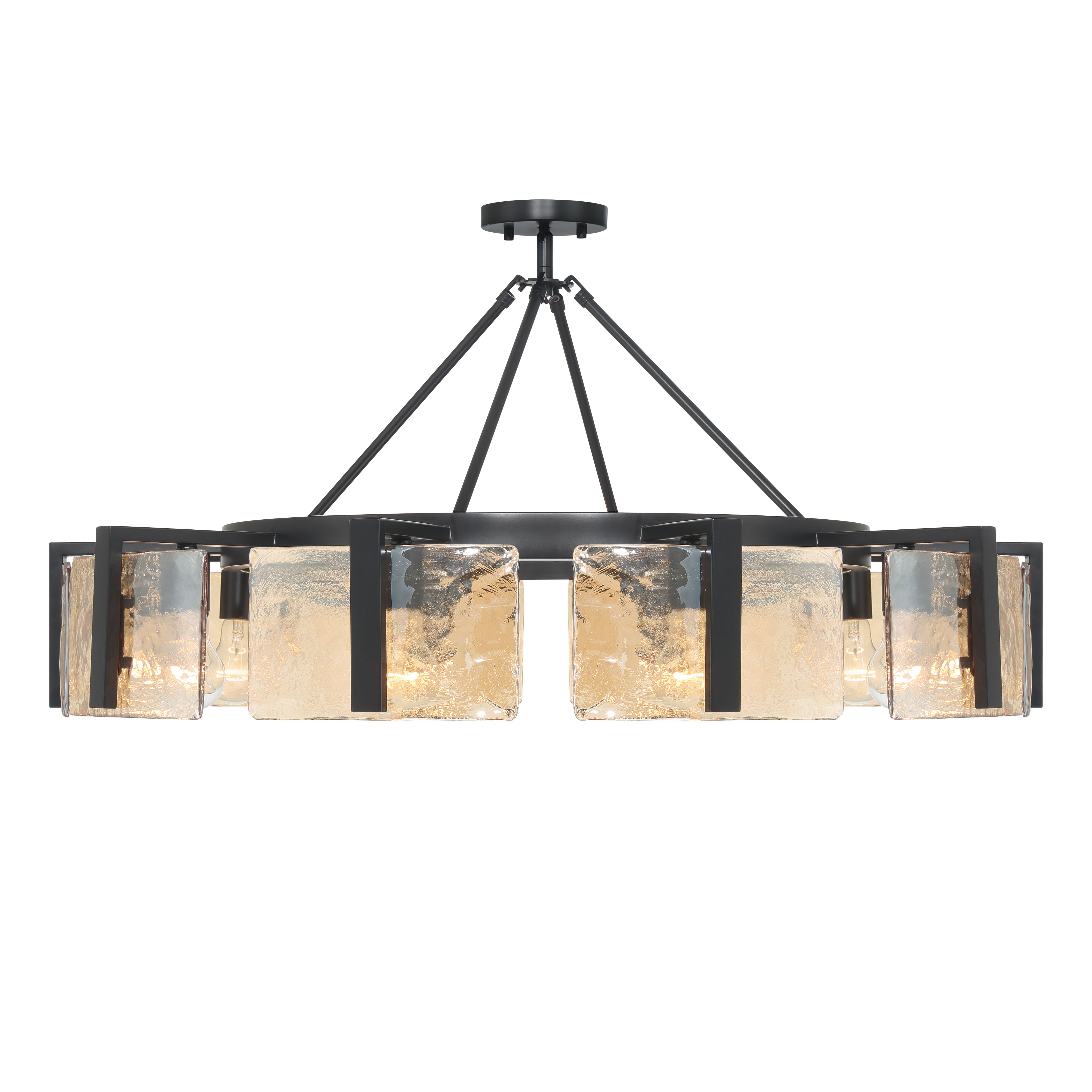 Aenon 10-light Semi-Flush Mount in Matte Black with Amber Water Glass - - Golden Lighting