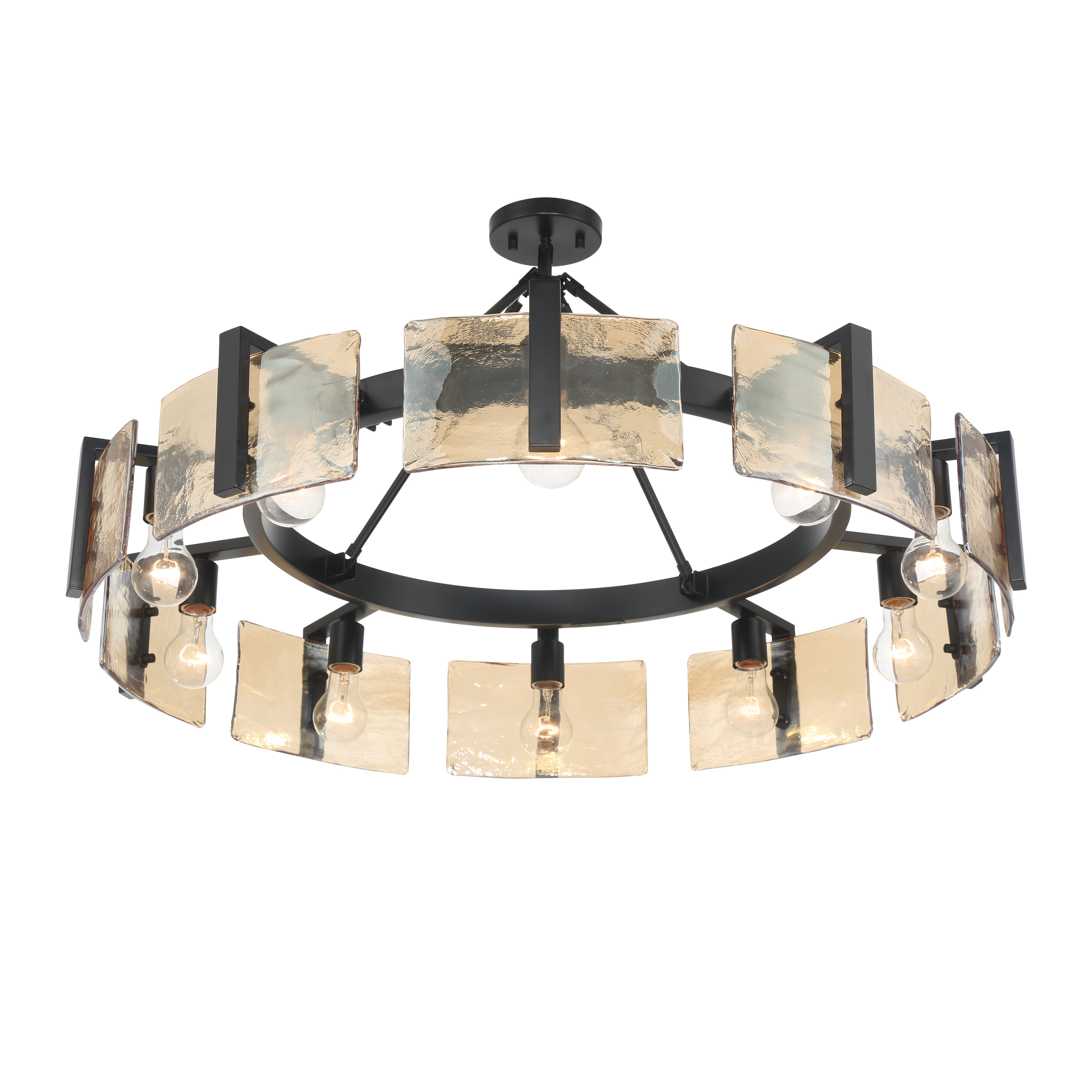 Aenon 10-light Semi-Flush Mount in Matte Black with Amber Water Glass - - Golden Lighting