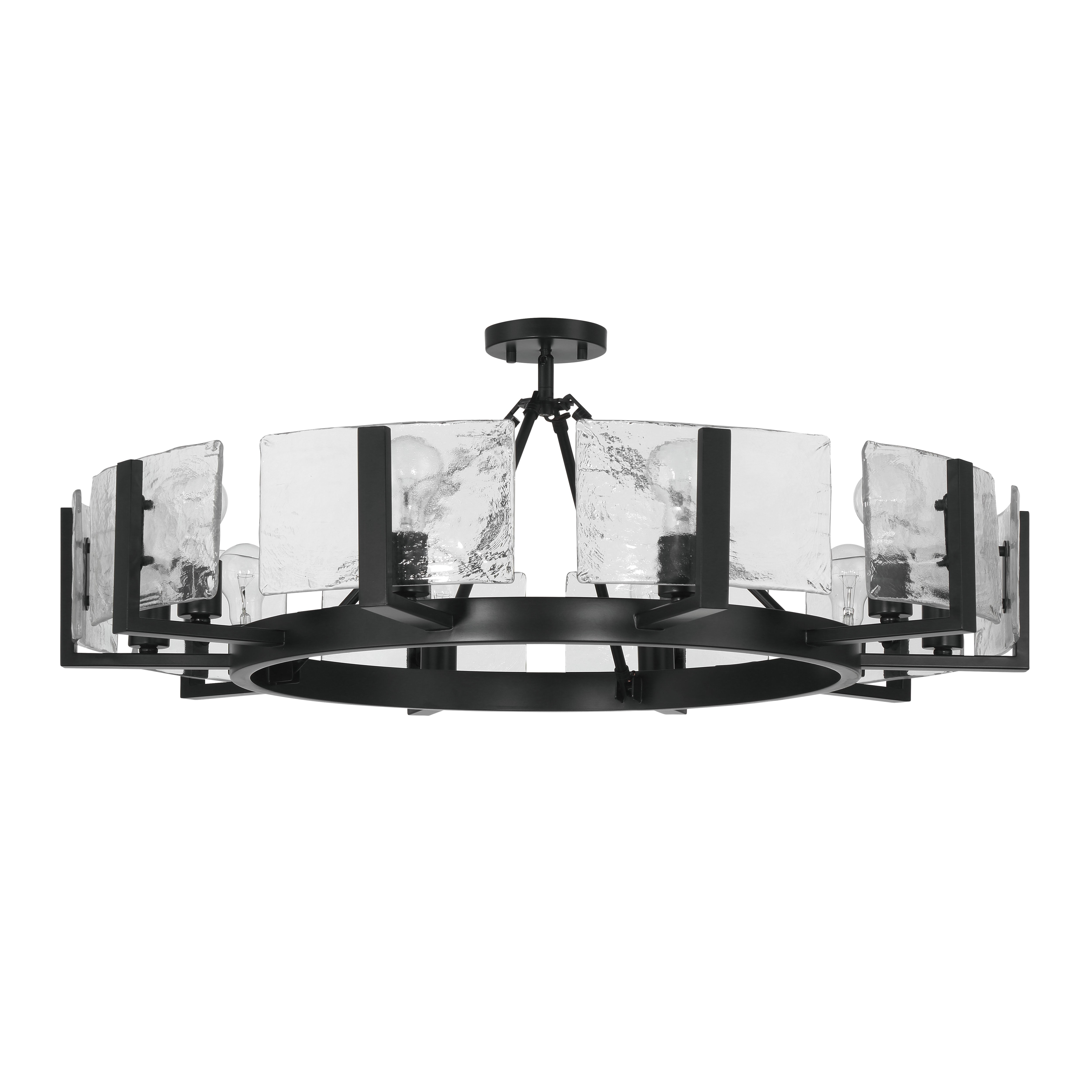 Aenon 10-light Semi-Flush Mount in Matte Black with Hammered Water Glass - - Golden Lighting