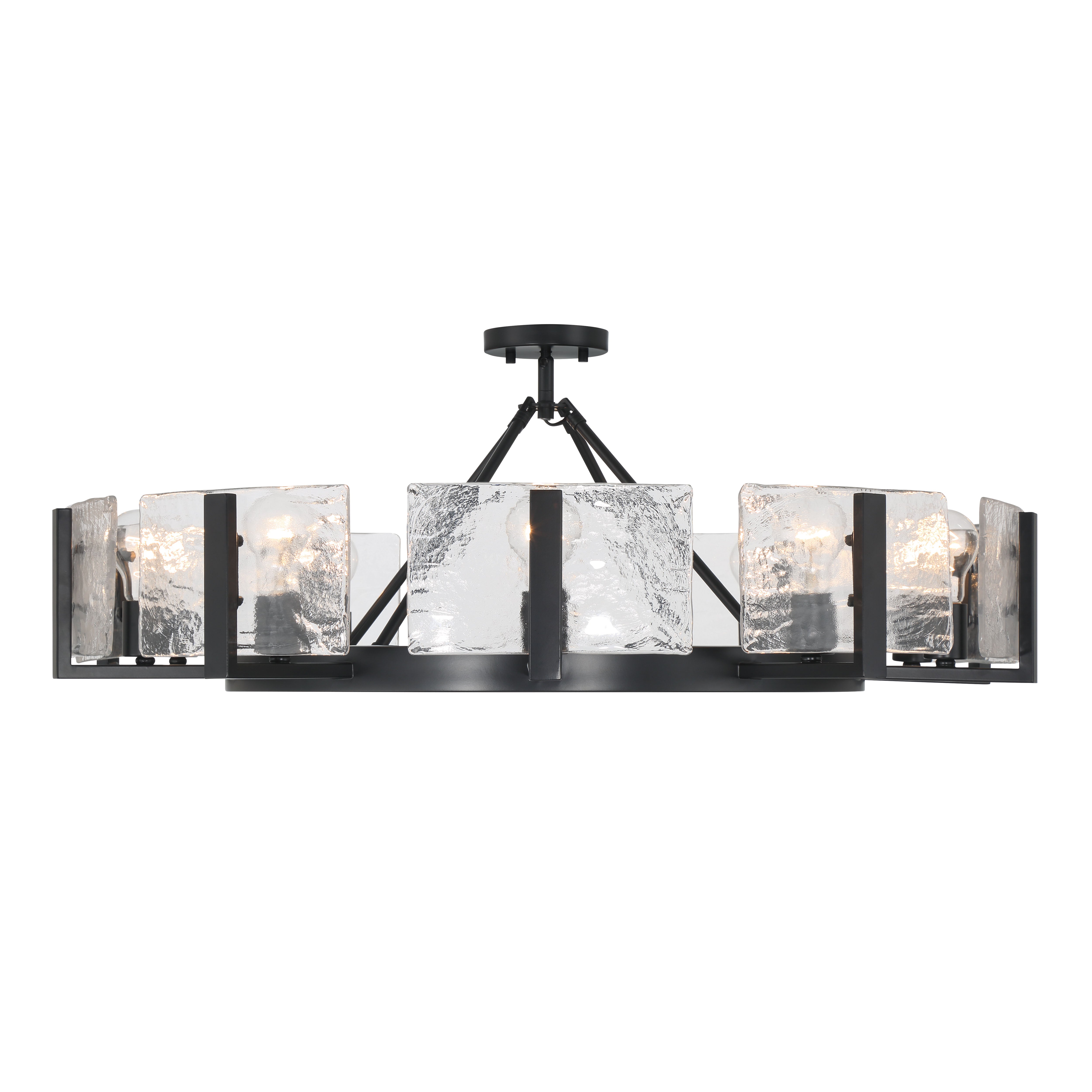 Aenon 10-light Semi-Flush Mount in Matte Black with Hammered Water Glass - - Golden Lighting