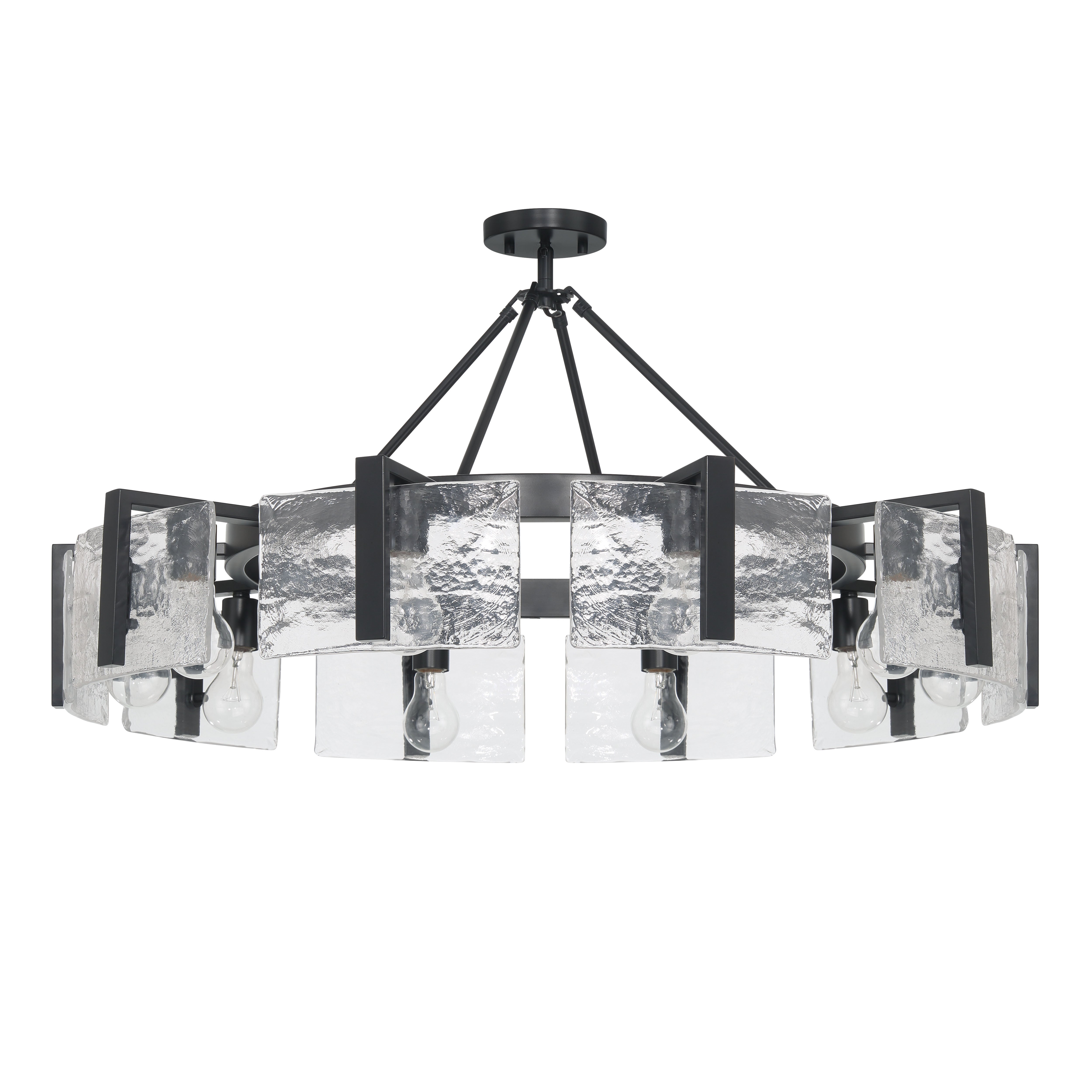 Aenon 10-light Semi-Flush Mount in Matte Black with Hammered Water Glass - - Golden Lighting