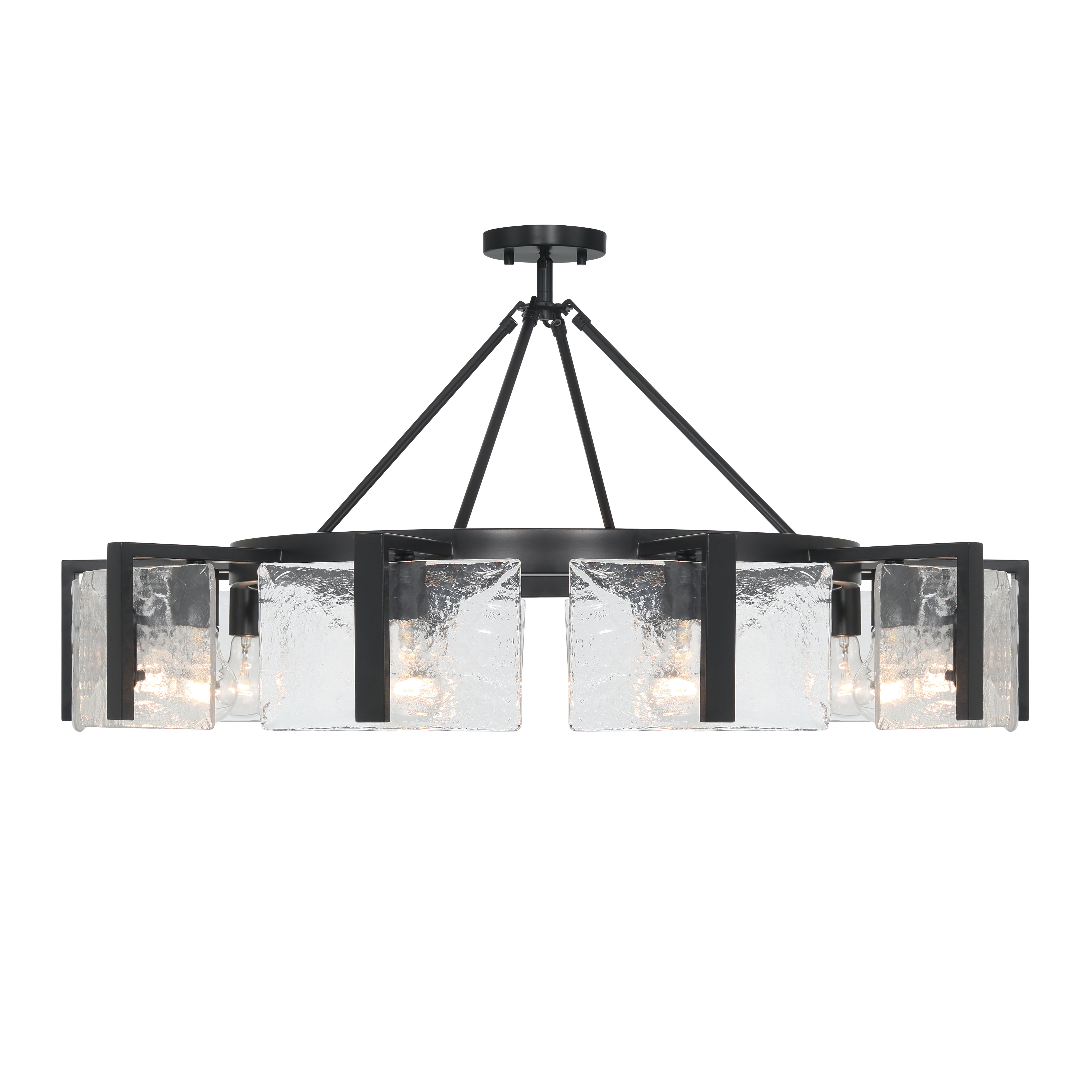 Aenon 10-light Semi-Flush Mount in Matte Black with Hammered Water Glass - - Golden Lighting
