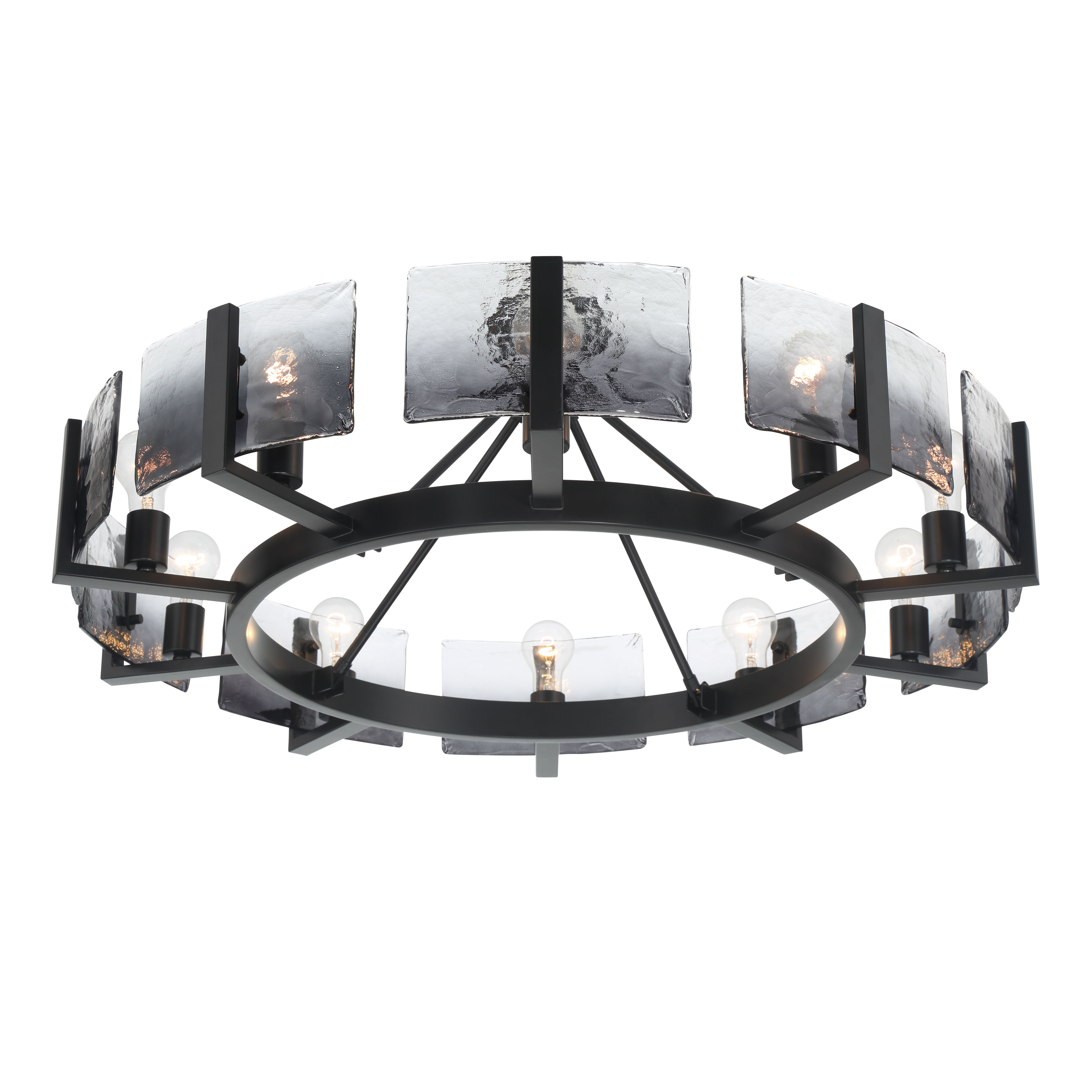 Aenon 10-light Semi-Flush Mount in Matte Black with Smokey Water Glass - - Golden Lighting