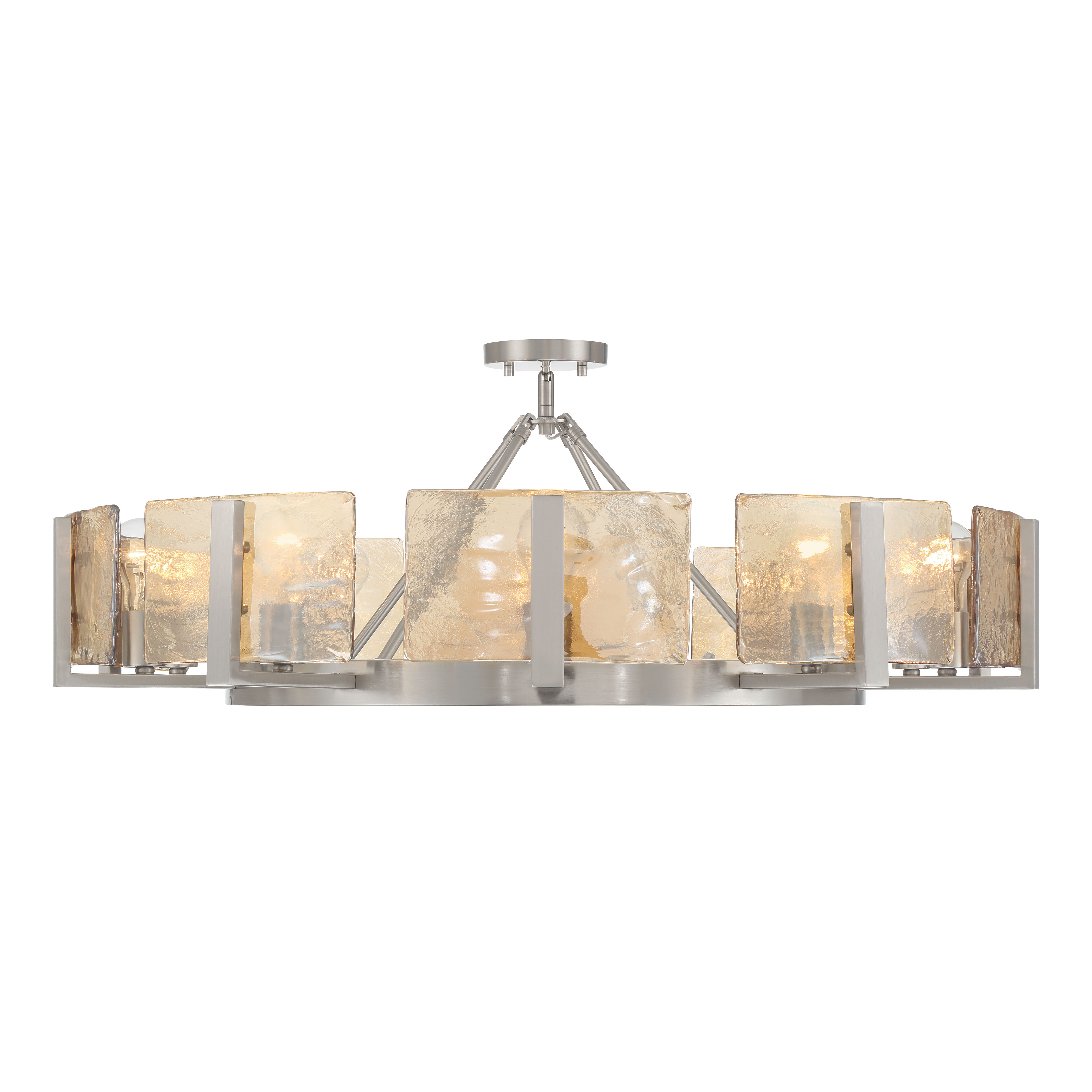 Aenon 10-light Semi-Flush Mount in Pewter with Amber Water Glass - - Golden Lighting