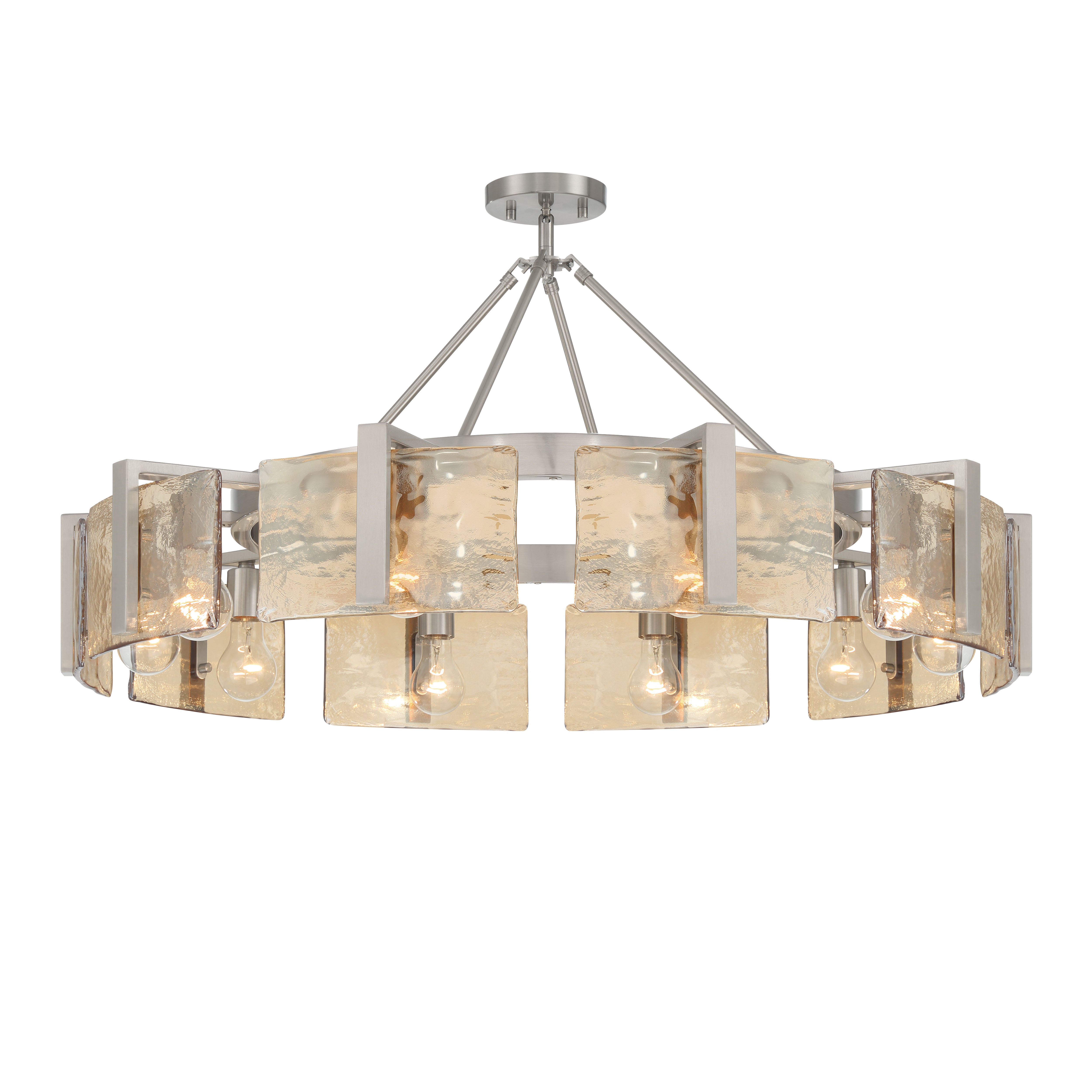 Aenon 10-light Semi-Flush Mount in Pewter with Amber Water Glass - - Golden Lighting