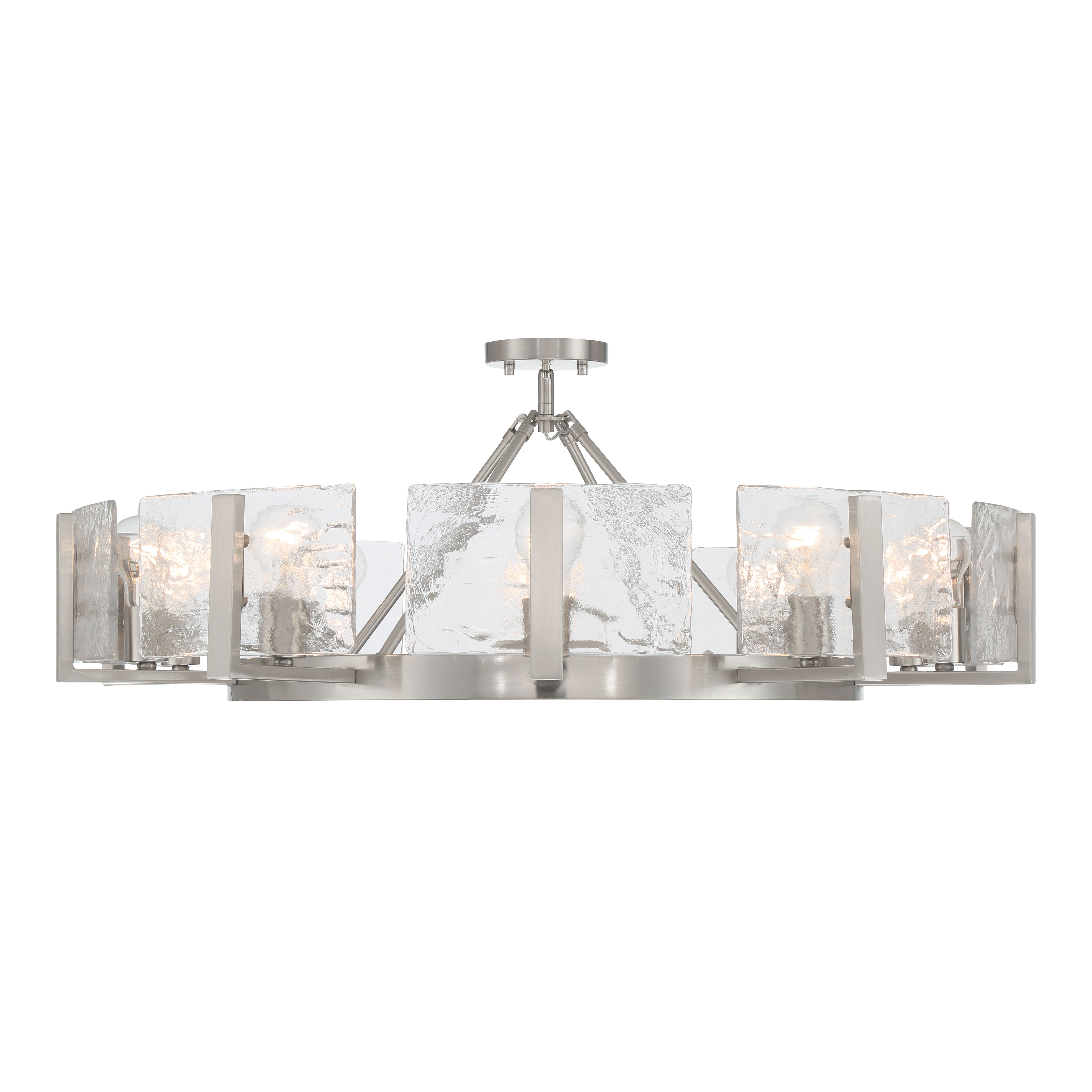 Aenon 10-light Semi-Flush Mount in Pewter with Hammered Water Glass - - Golden Lighting