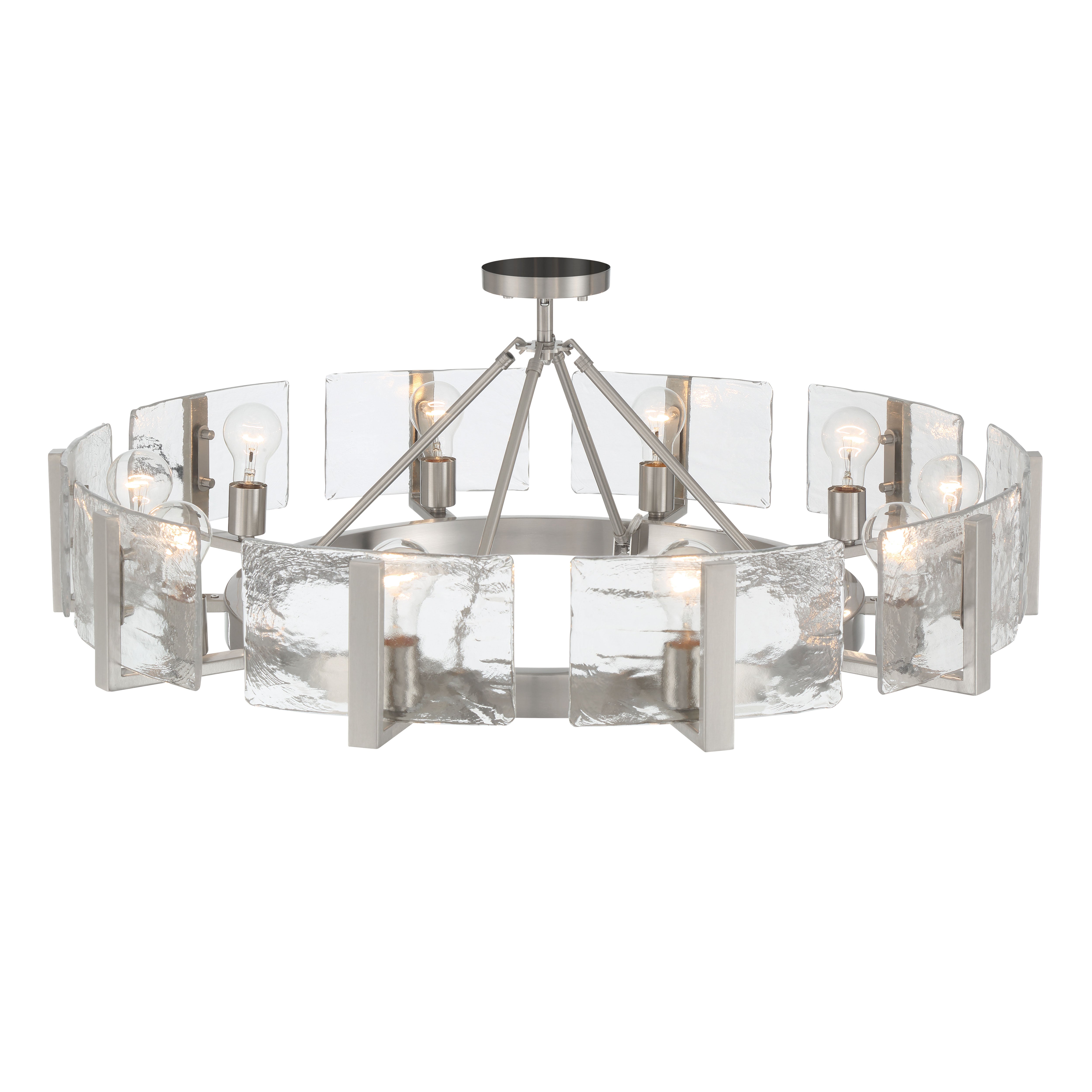 Aenon 10-light Semi-Flush Mount in Pewter with Hammered Water Glass - - Golden Lighting