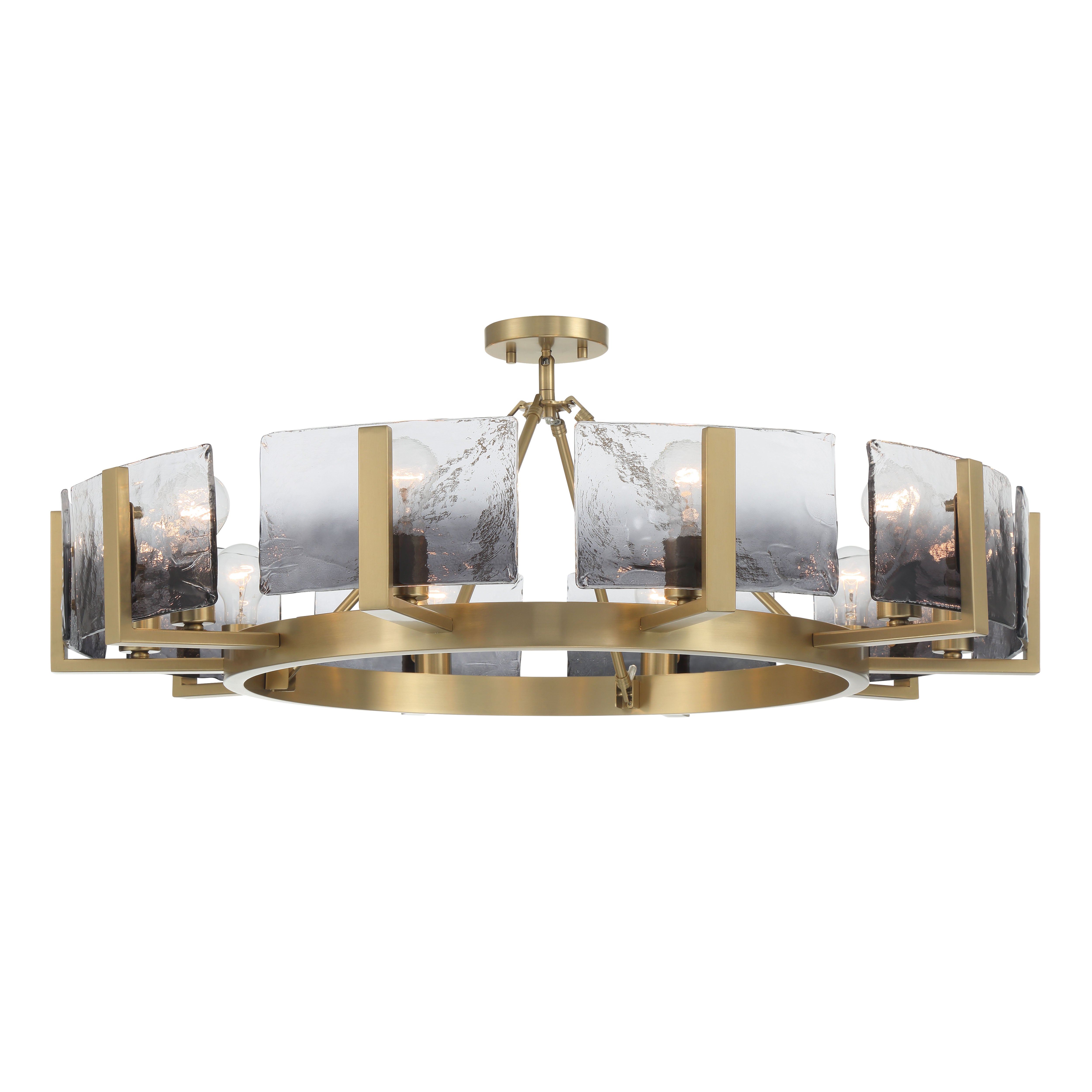 Yep by Golden Lighting Aenon 10-light Semi-Flush Mount in Brushed Champagne Brass with Smokey Water Glass