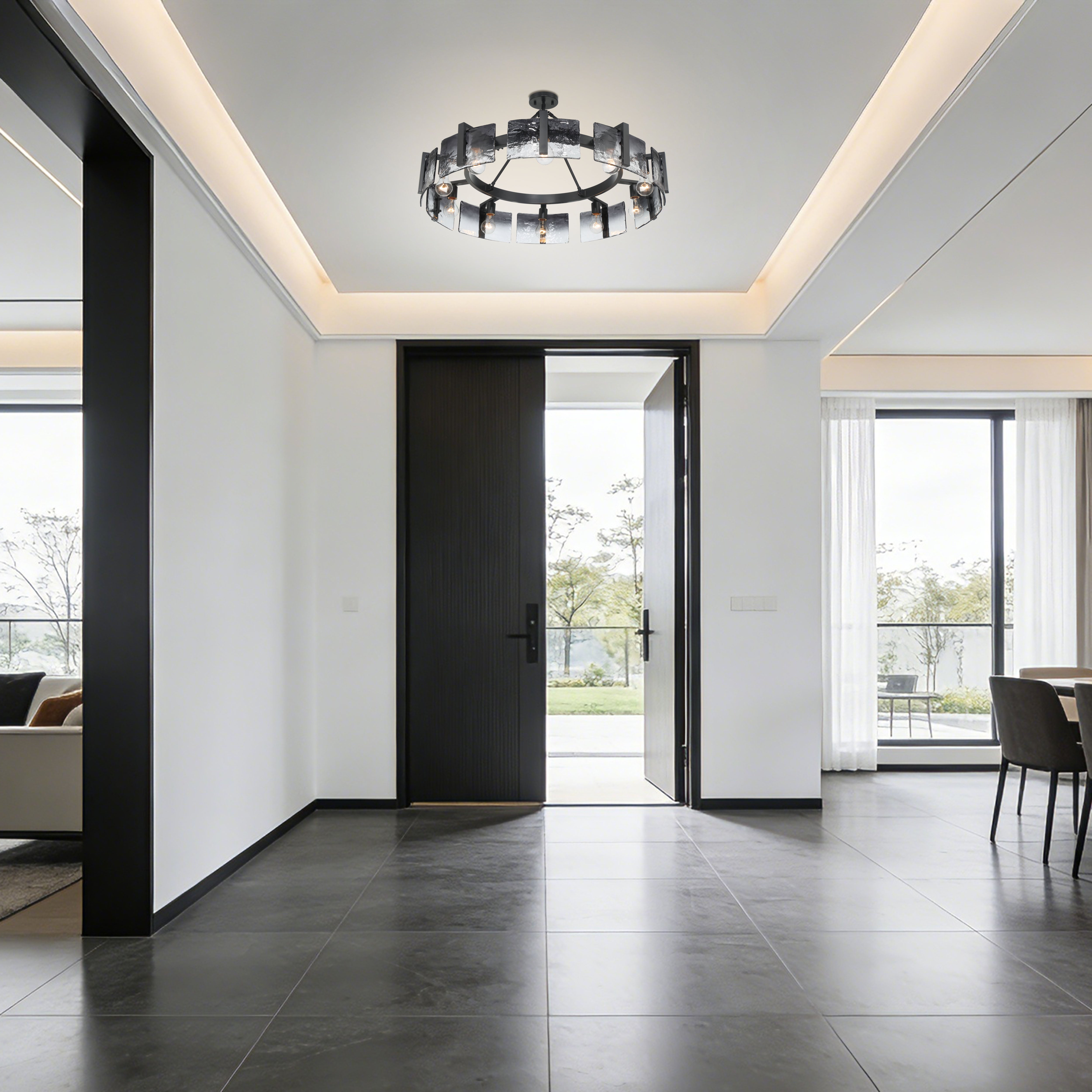 Yep by Golden Lighting Aenon 10-light Semi-Flush Mount in Matte Black with Smokey Water Glass