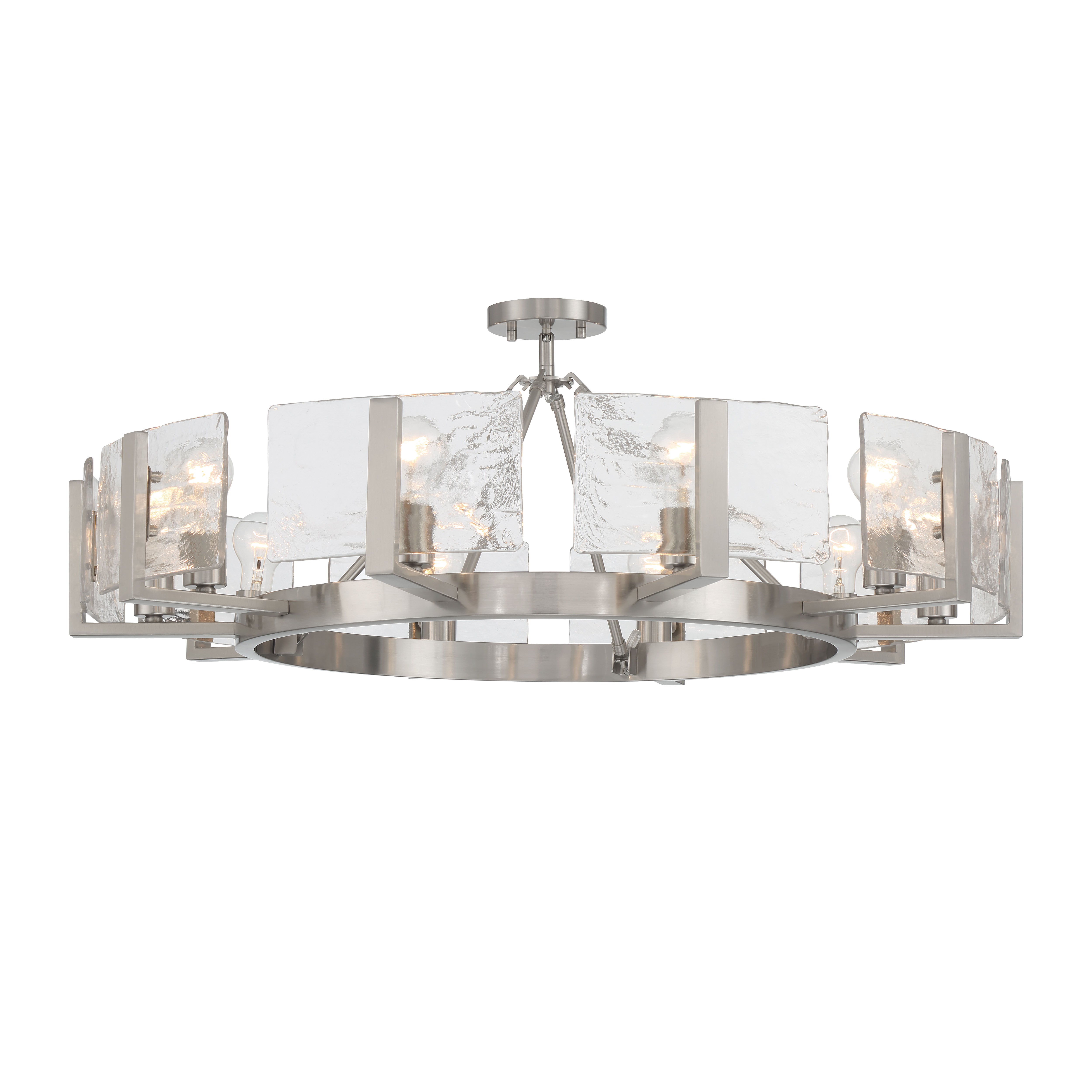 Yep by Golden Lighting Aenon 10-light Semi-Flush Mount in Pewter with Hammered Water Glass