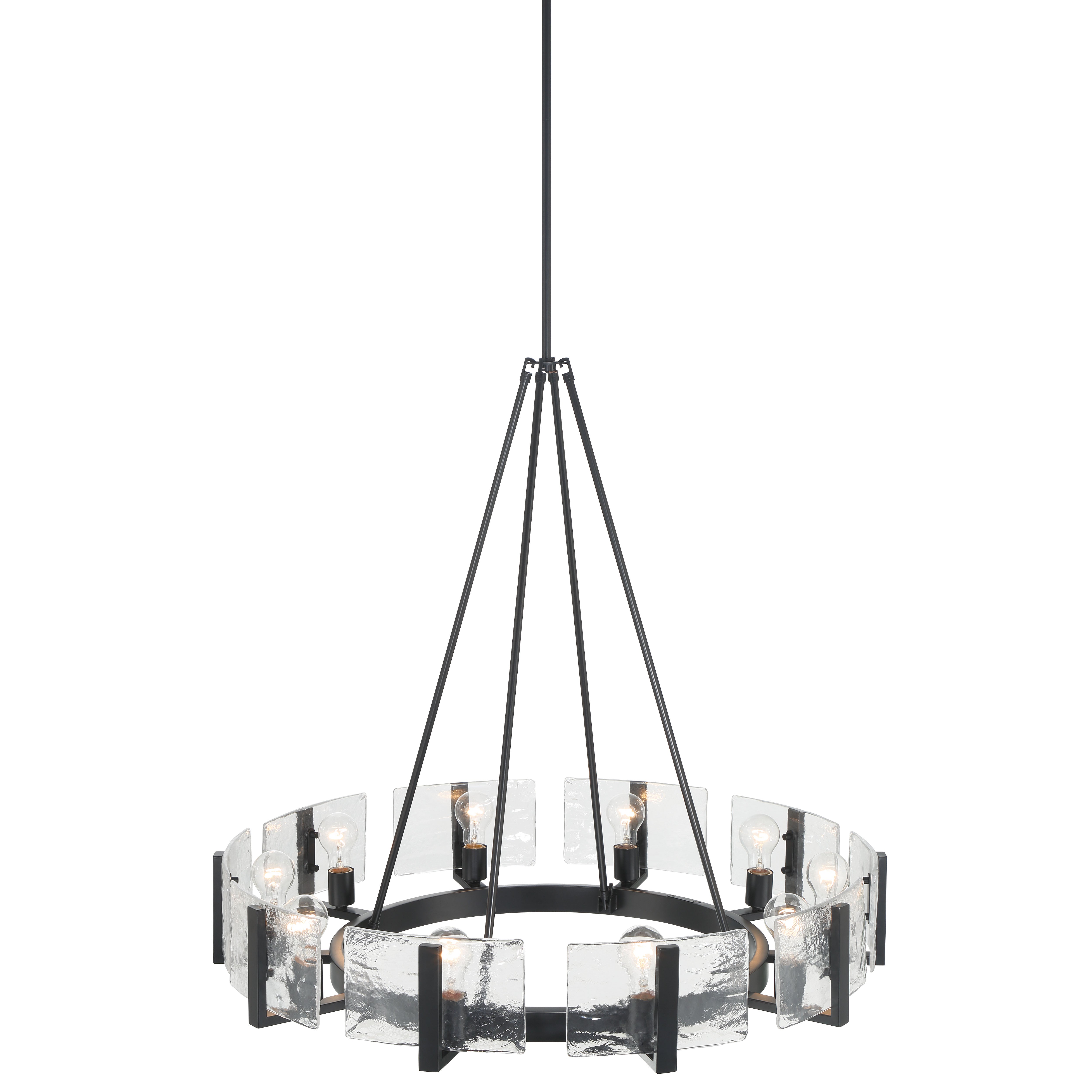 Yep by Golden Lighting Aenon 10-light Chandelier in Matte Black with Hammered Water Glass