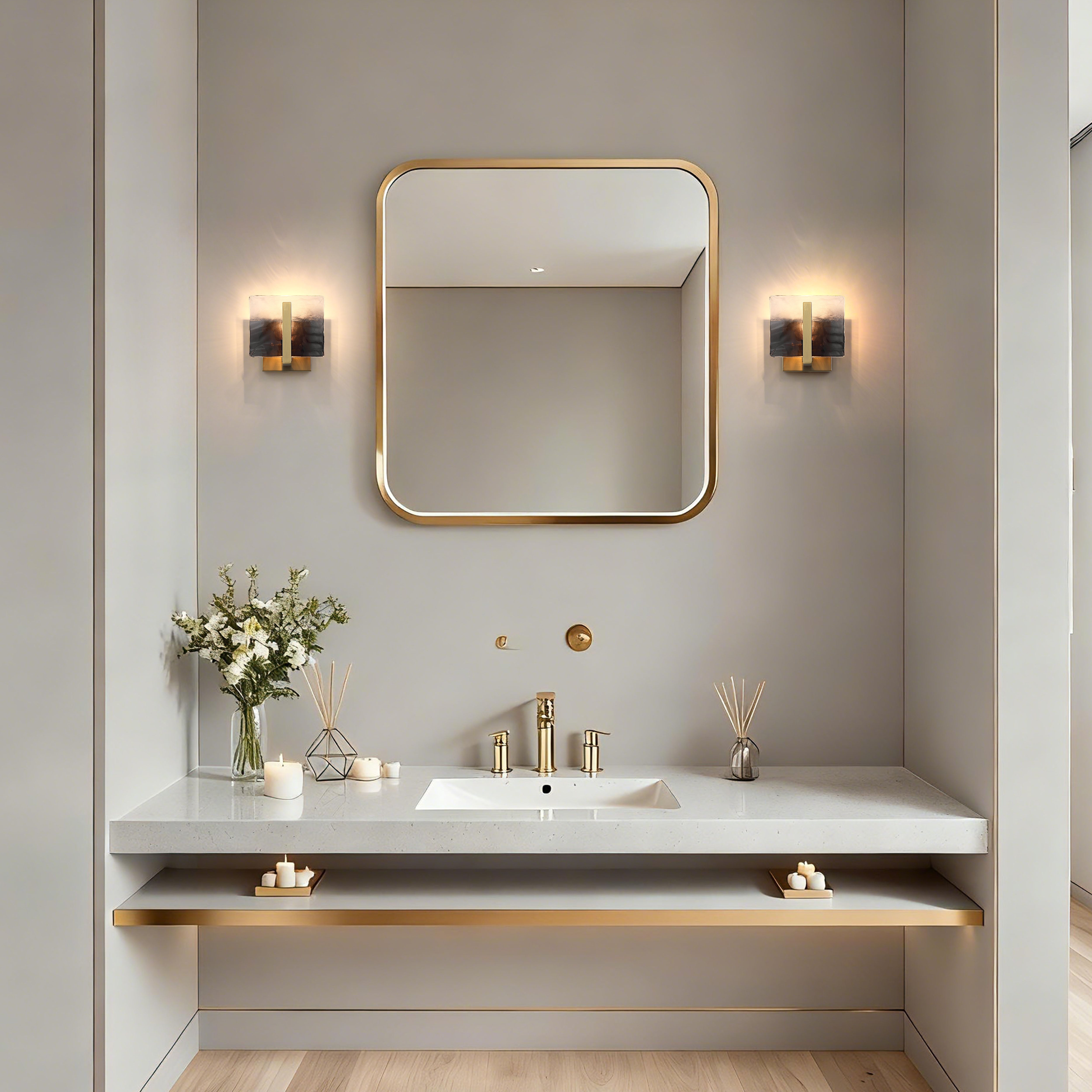 Aenon 1-light Wall Sconce in Brushed Champagne Brass with Smokey Water Glass - - Golden Lighting