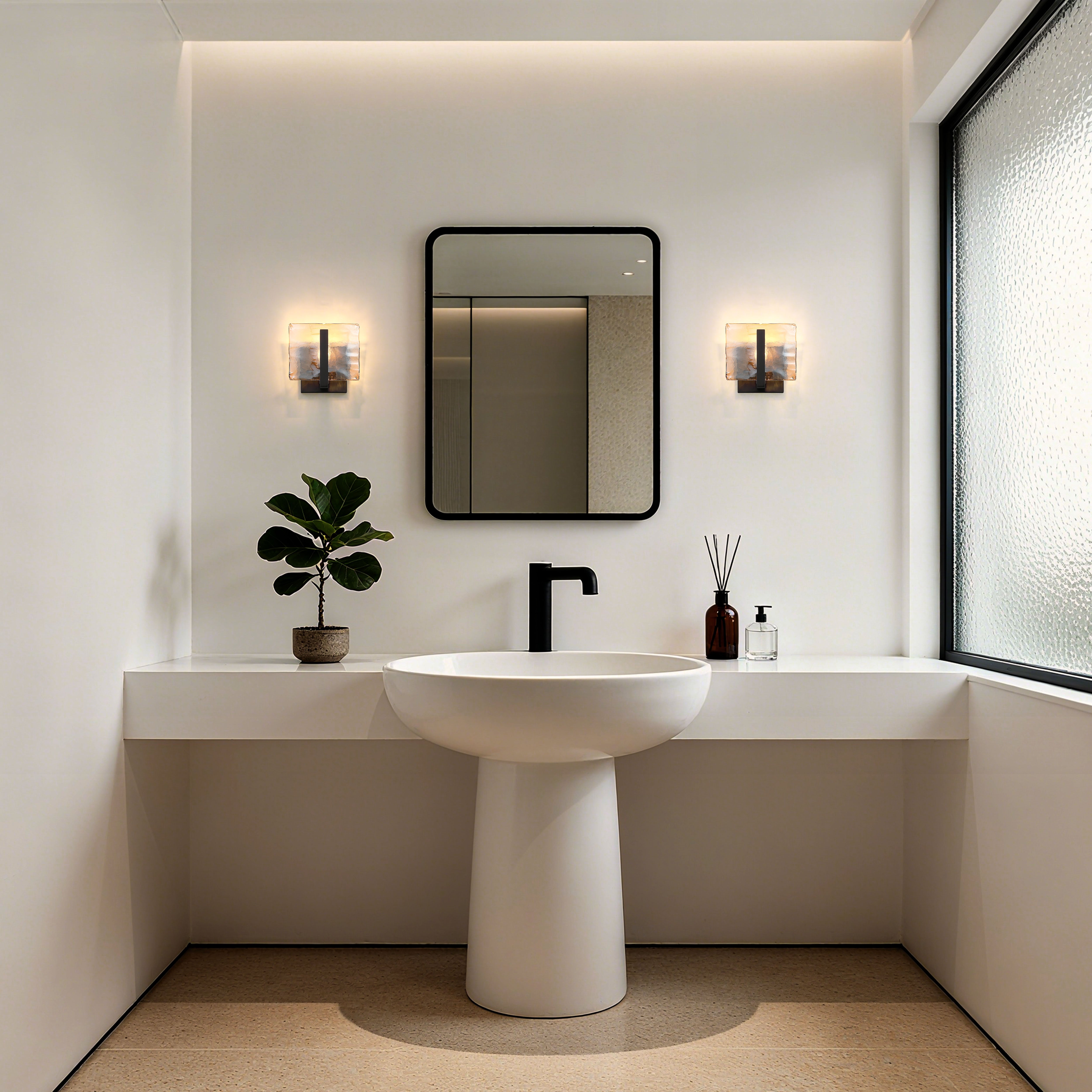 Aenon 1-light Wall Sconce in Matte Black with Amber Water Glass - - Golden Lighting