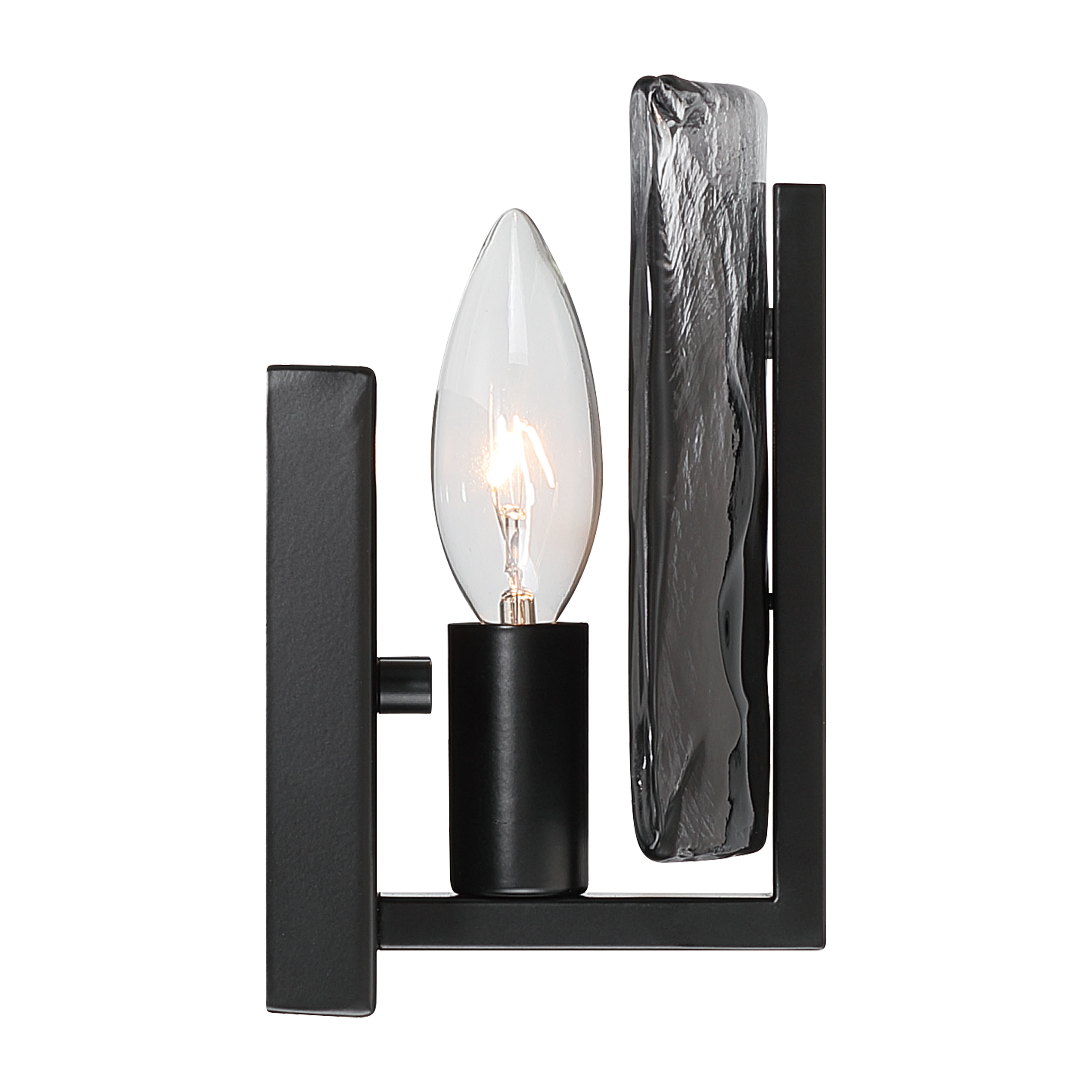 Aenon 1-light Wall Sconce in Matte Black with Smokey Water Glass - - Golden Lighting