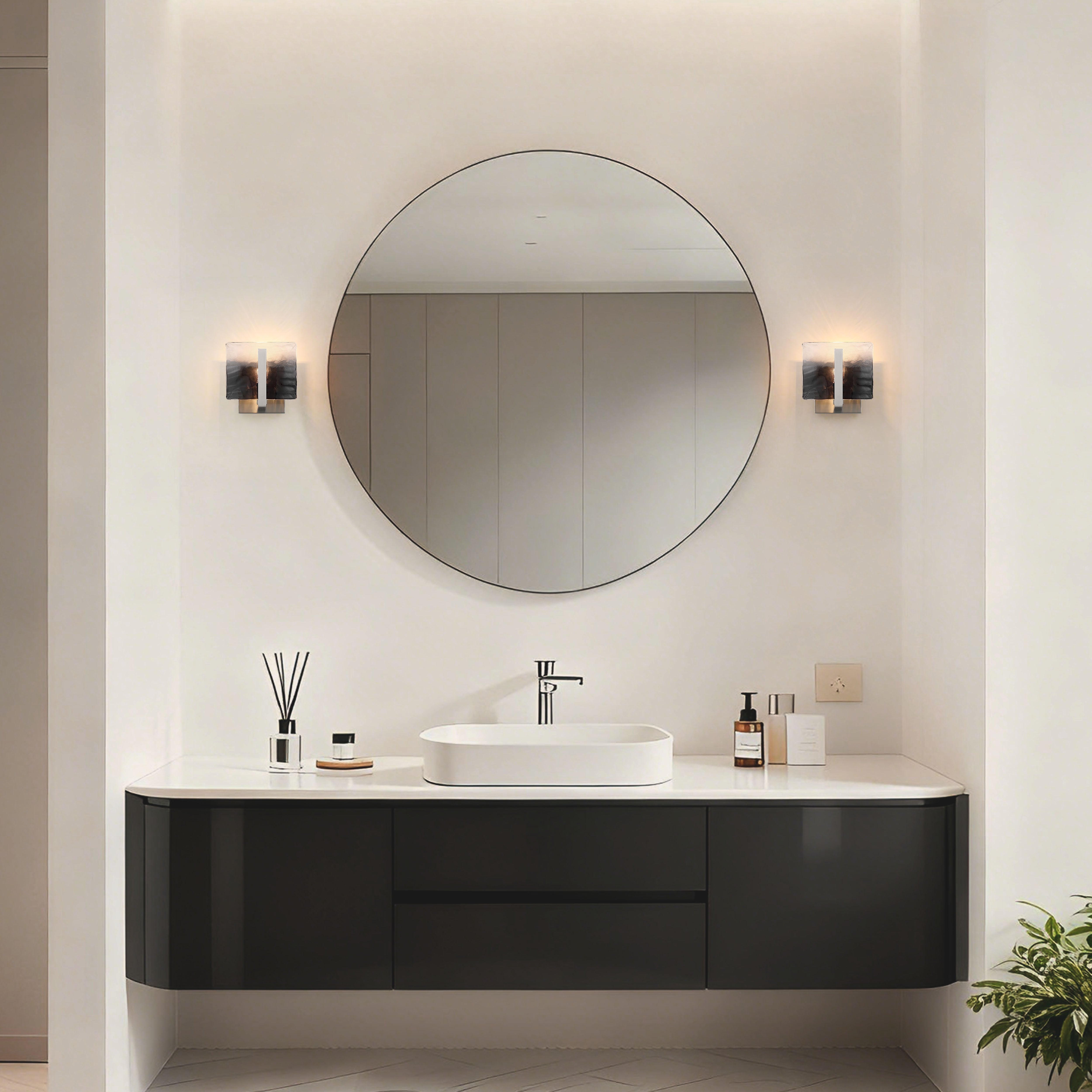 Aenon 1-light Wall Sconce in Pewter with Smokey Water Glass - - Golden Lighting