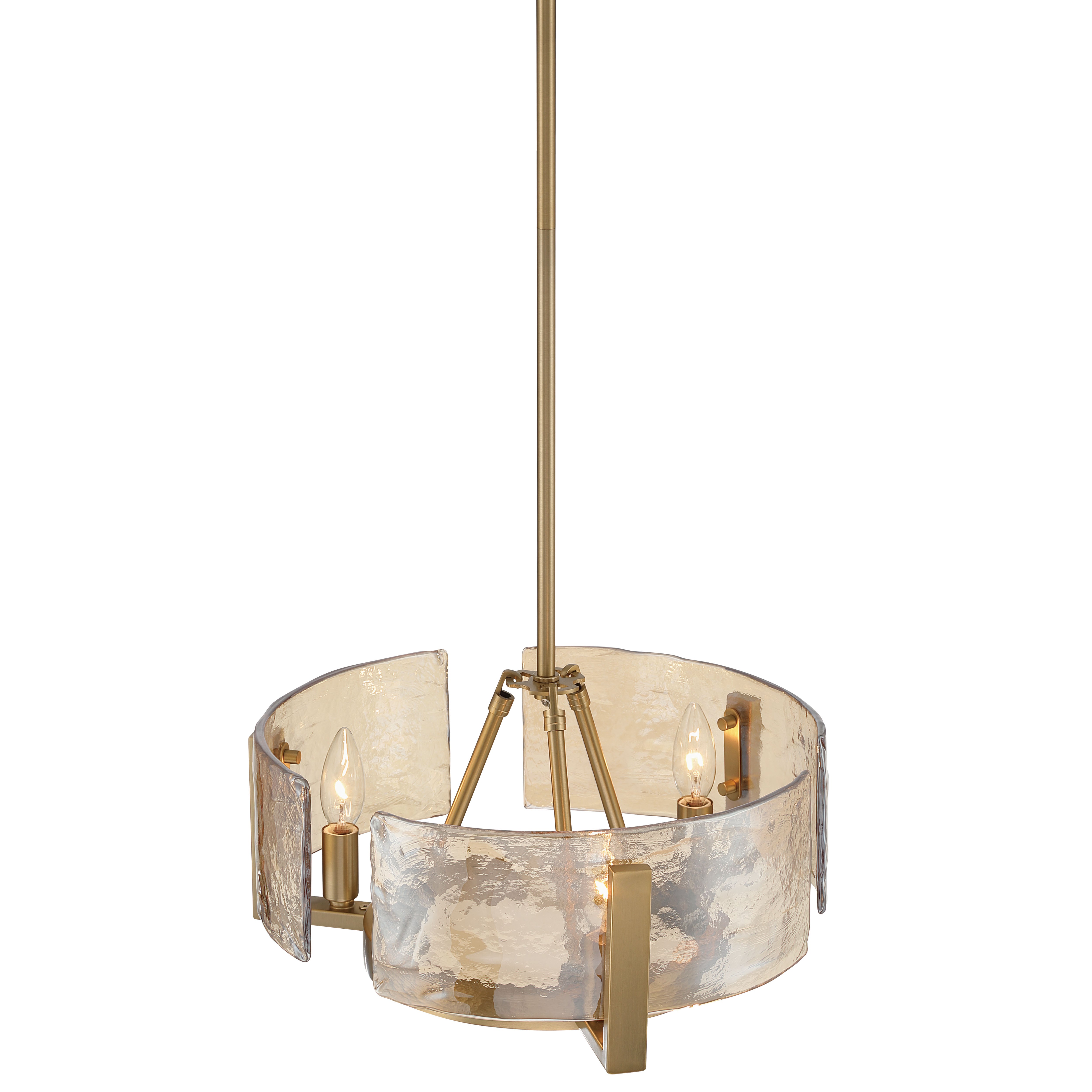 Aenon 3-light Chandelier in Brushed Champagne Brass with Amber Water Glass - - Golden Lighting
