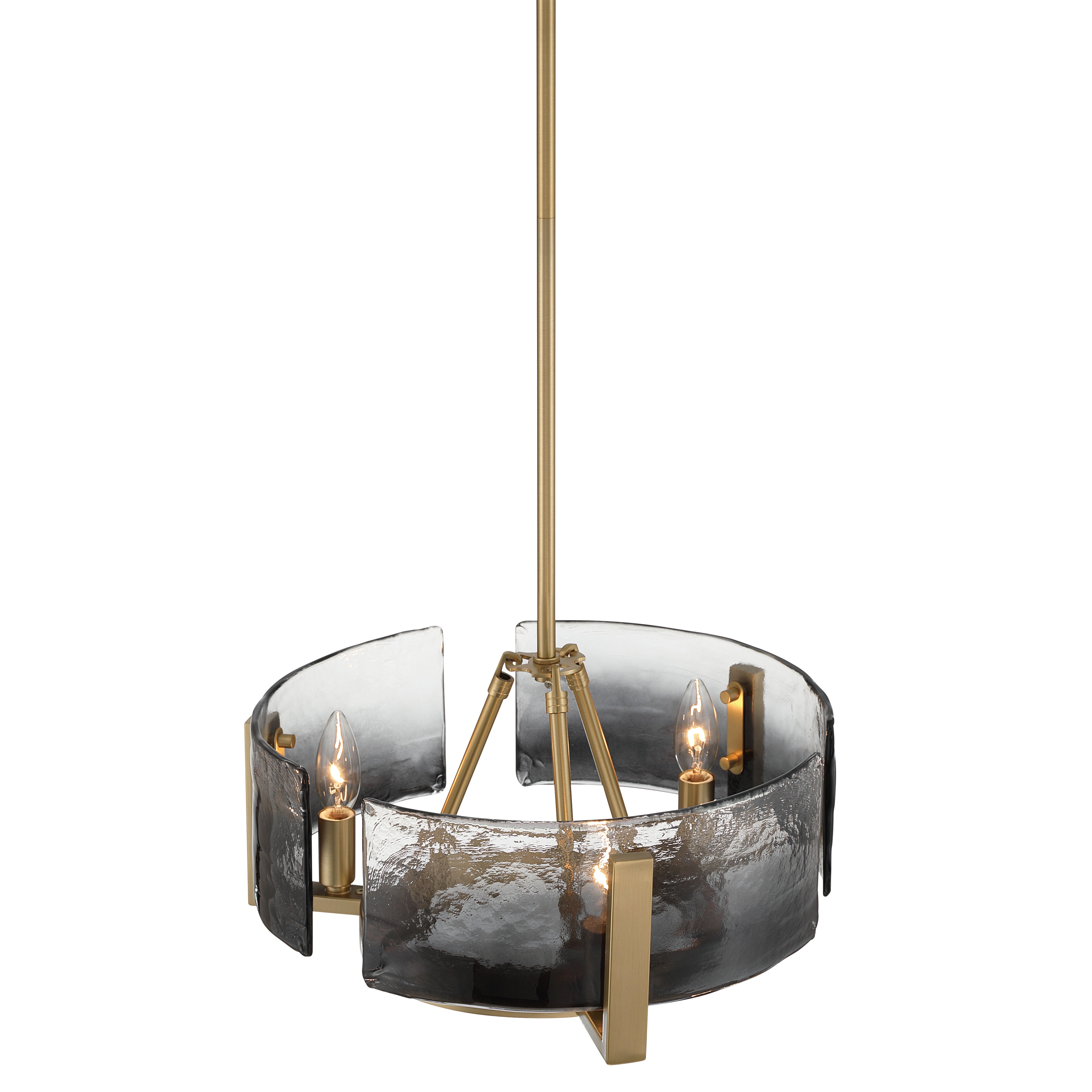 Aenon 3-light Chandelier in Brushed Champagne Brass with Smokey Water Glass - - Golden Lighting