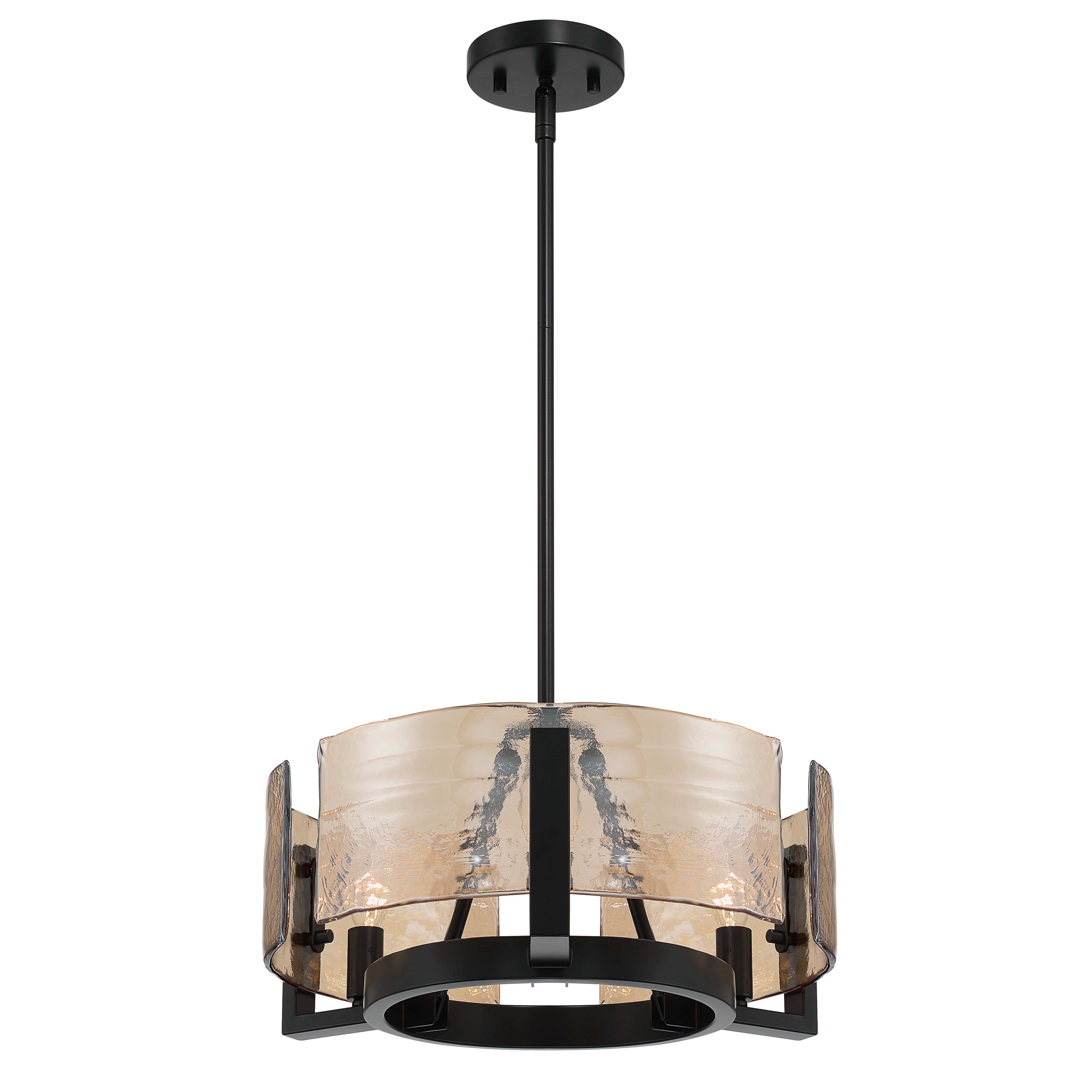 Aenon 3-light Chandelier in Matte Black with Amber Water Glass - - Golden Lighting