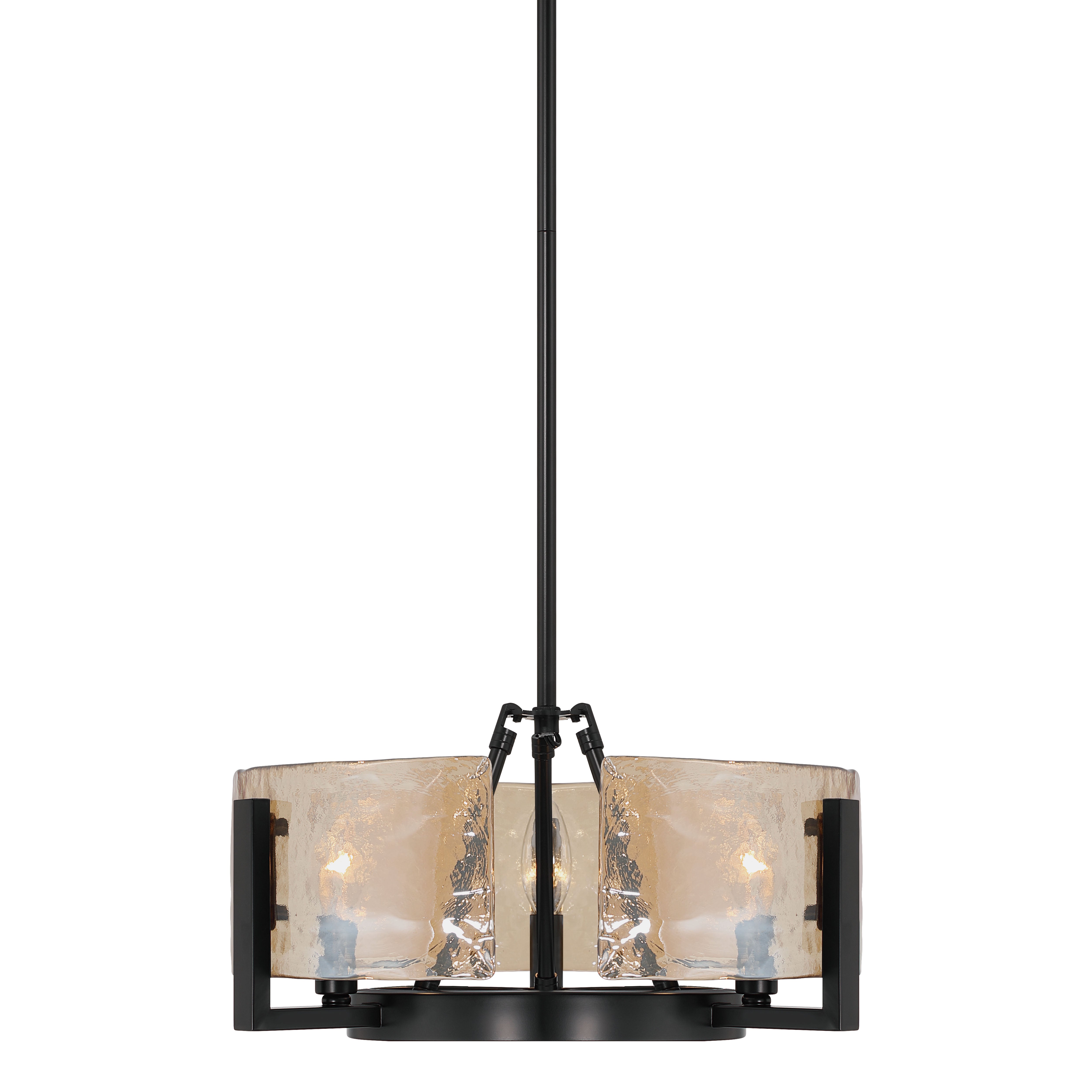 Aenon 3-light Chandelier in Matte Black with Amber Water Glass - - Golden Lighting